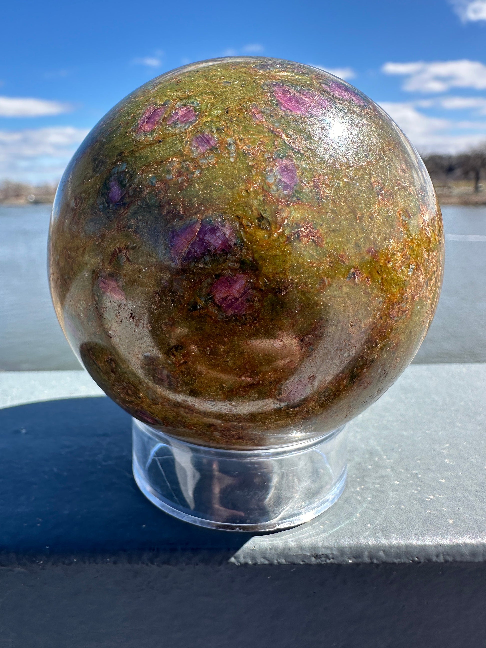 57mm Gorgeous Ruby Fuchsite Crystal Sphere from India