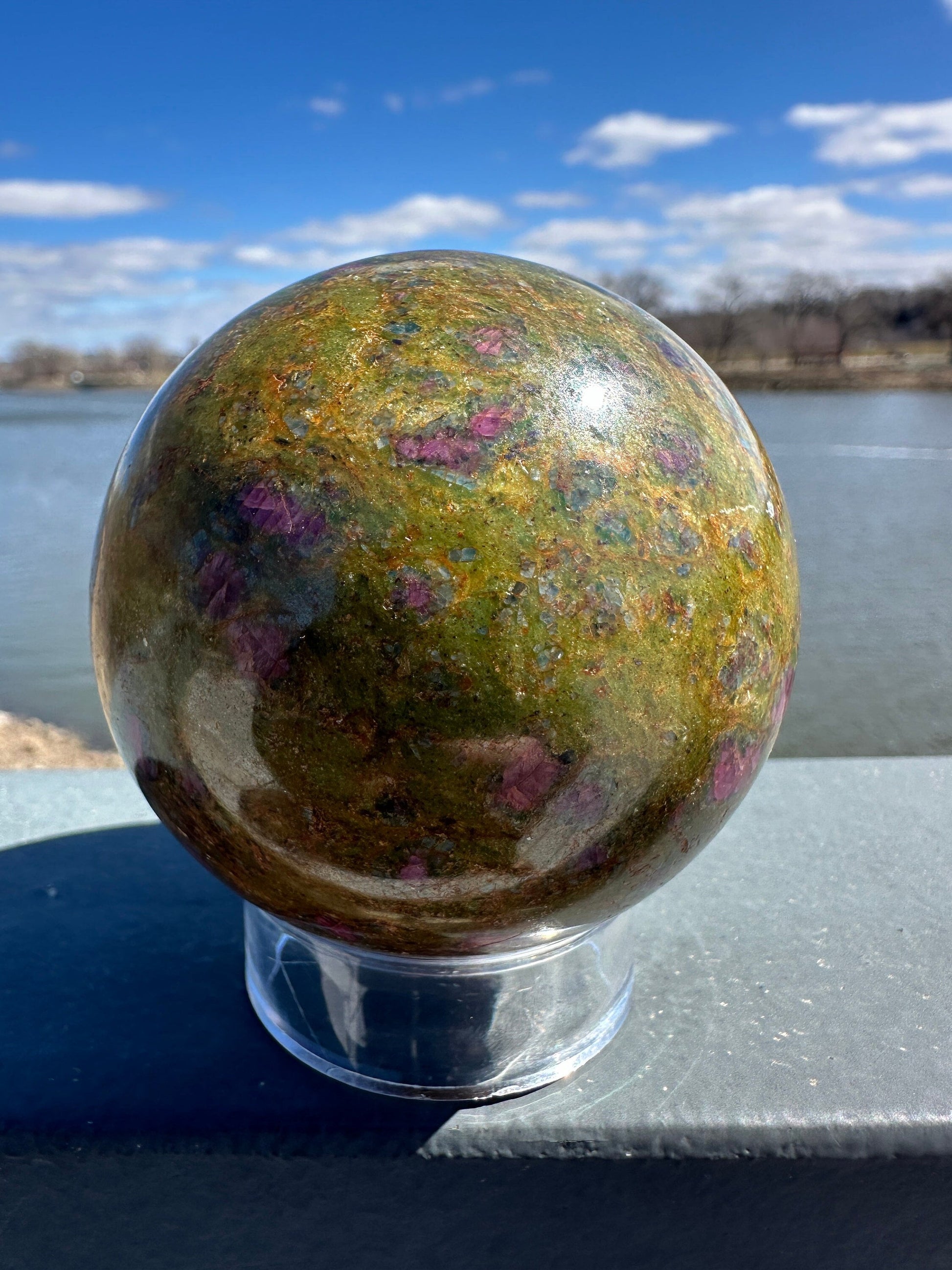 57mm Gorgeous Ruby Fuchsite Crystal Sphere from India