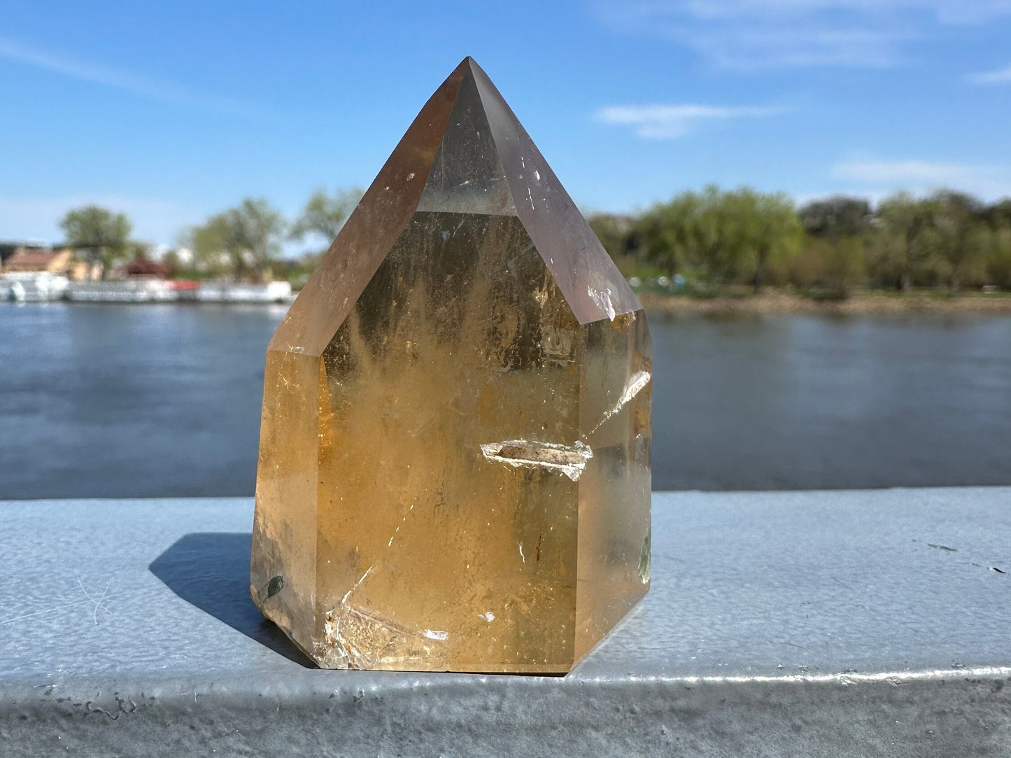 Rare Natural Honey Citrine with Watermelon Tourmaline Tower from Brazil