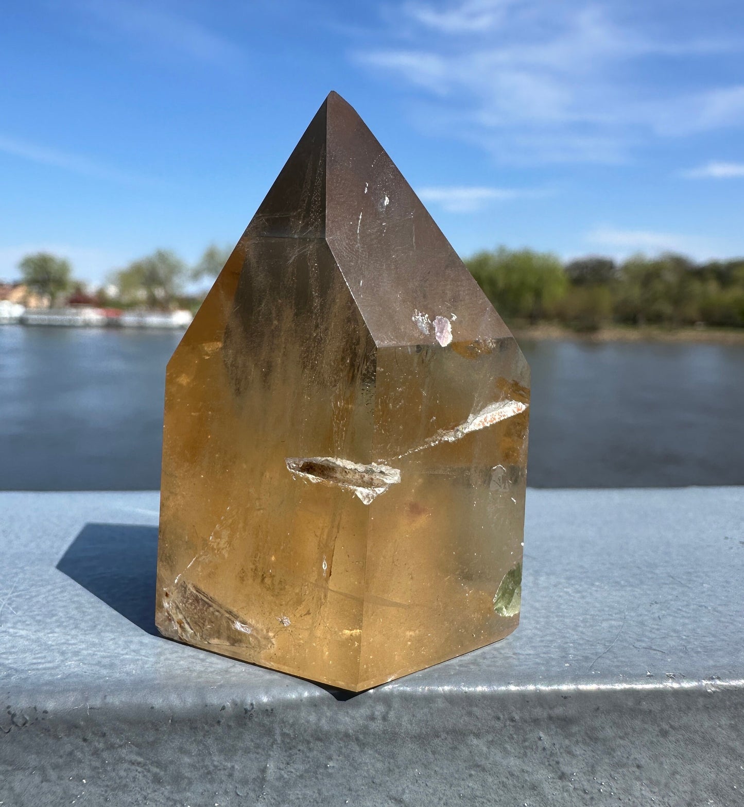 Rare Natural Honey Citrine with Watermelon Tourmaline Tower from Brazil