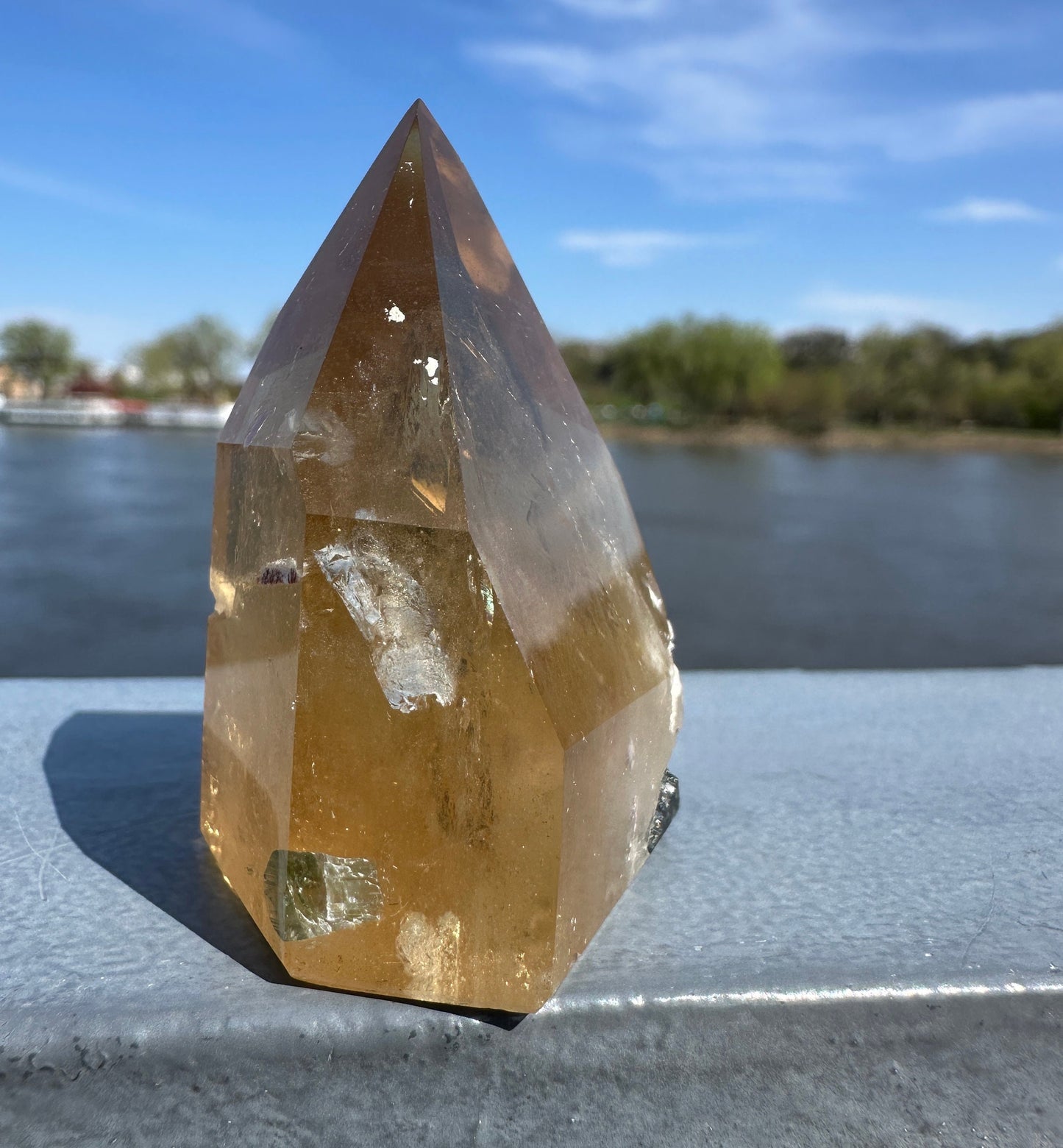 Rare Natural Honey Citrine with Watermelon Tourmaline Tower from Brazil