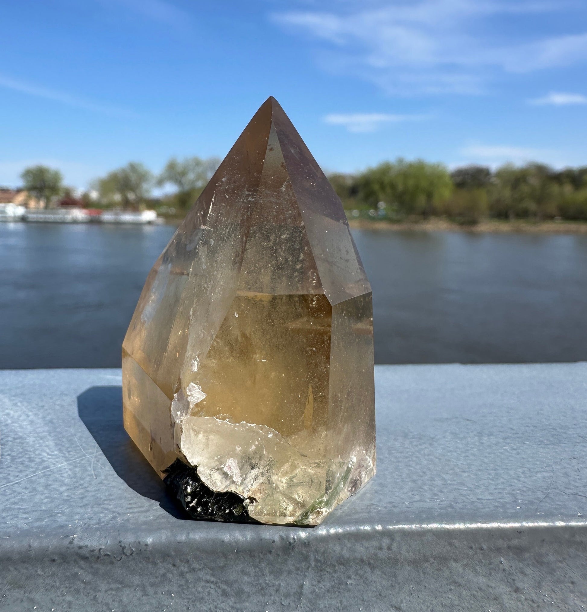 Rare Natural Honey Citrine with Watermelon Tourmaline Tower from Brazil