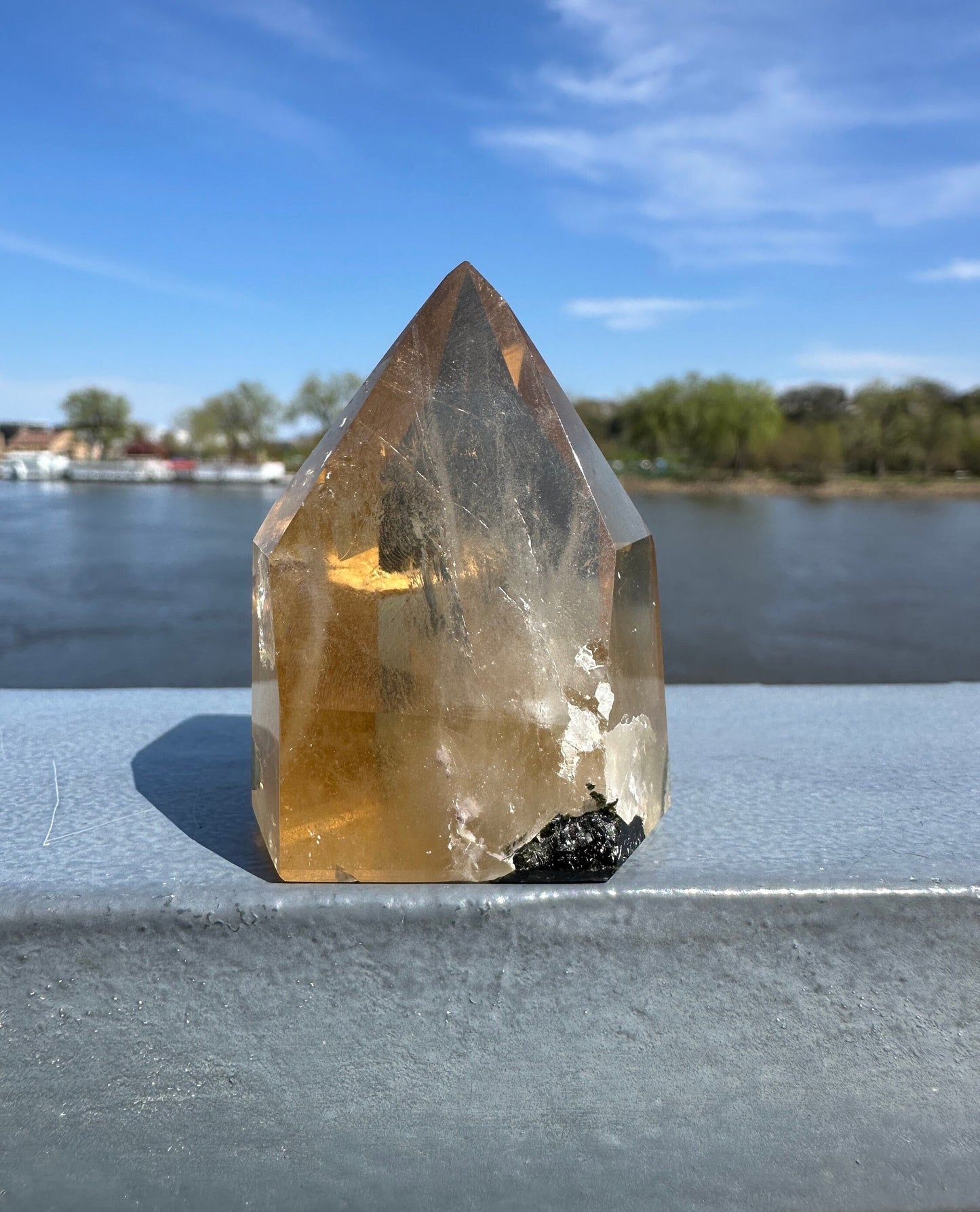 Rare Natural Honey Citrine with Watermelon Tourmaline Tower from Brazil