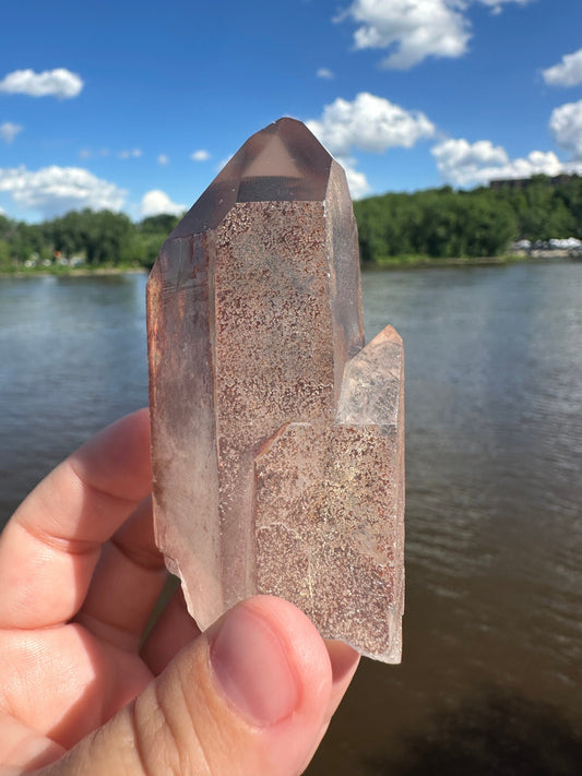 Stunning Rare Raw Twin Strawberry Lemurian Point