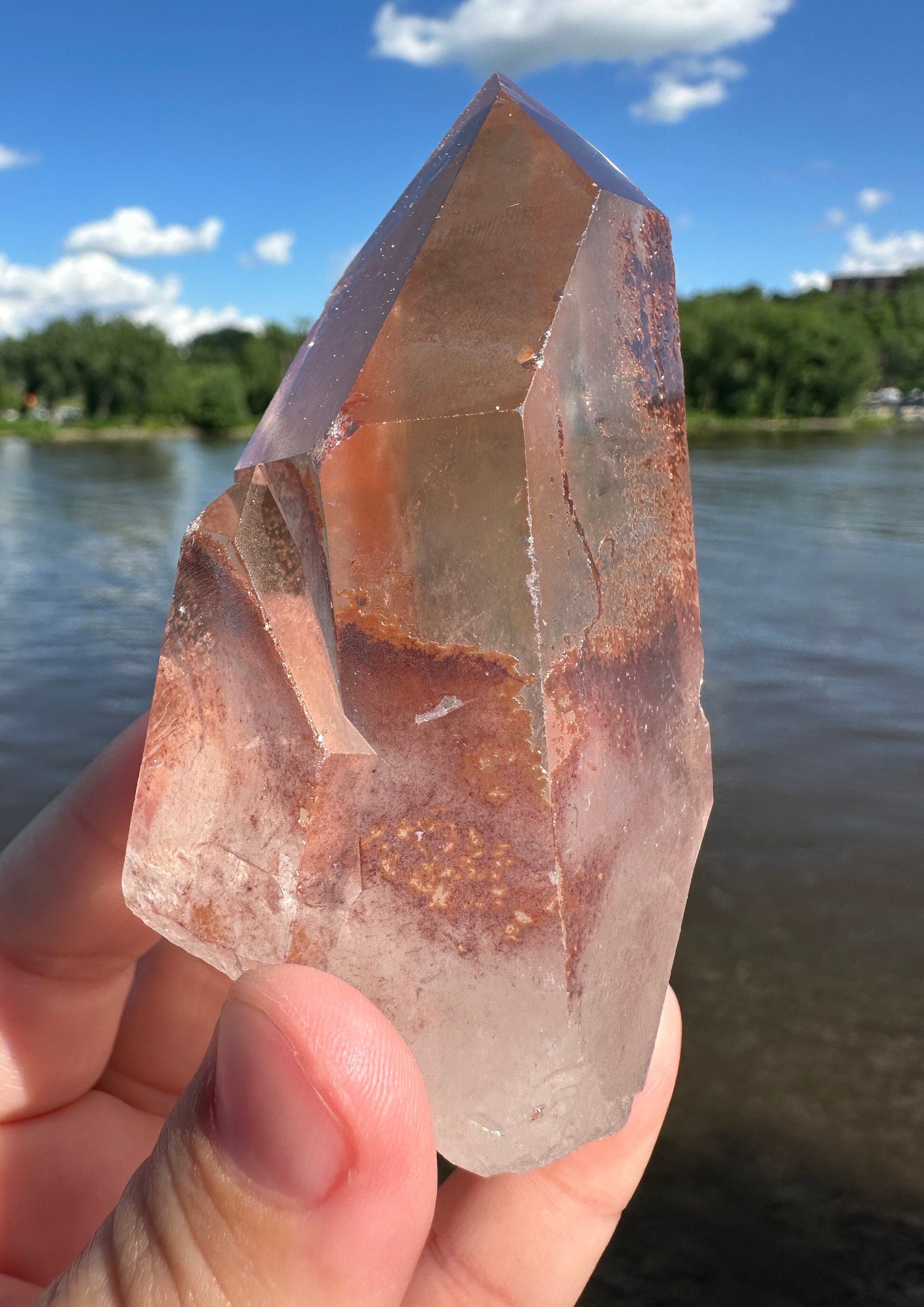 Stunning Rare Raw Twin Strawberry Lemurian Point