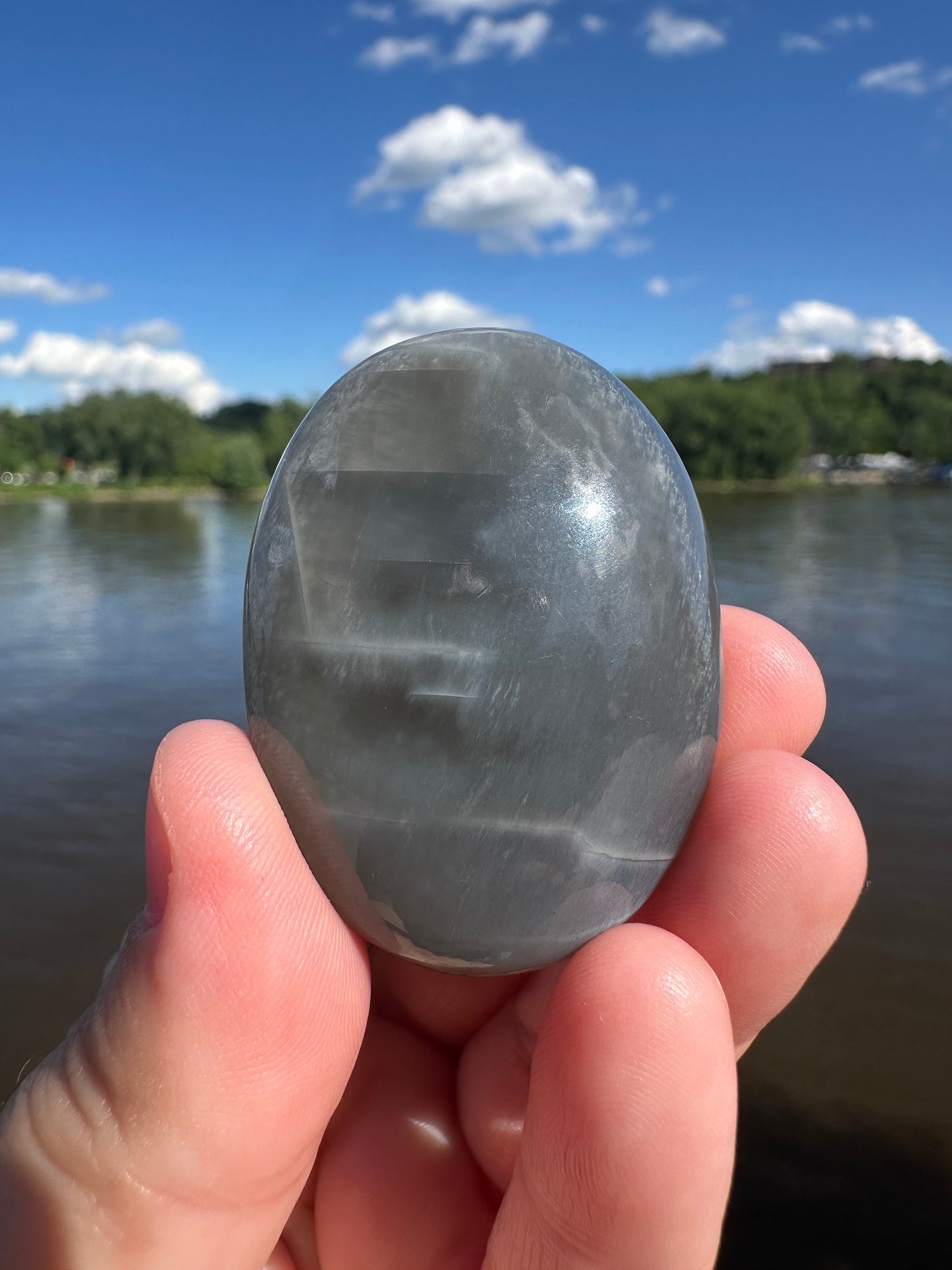 Stunning Black Moonstone Palm Stone