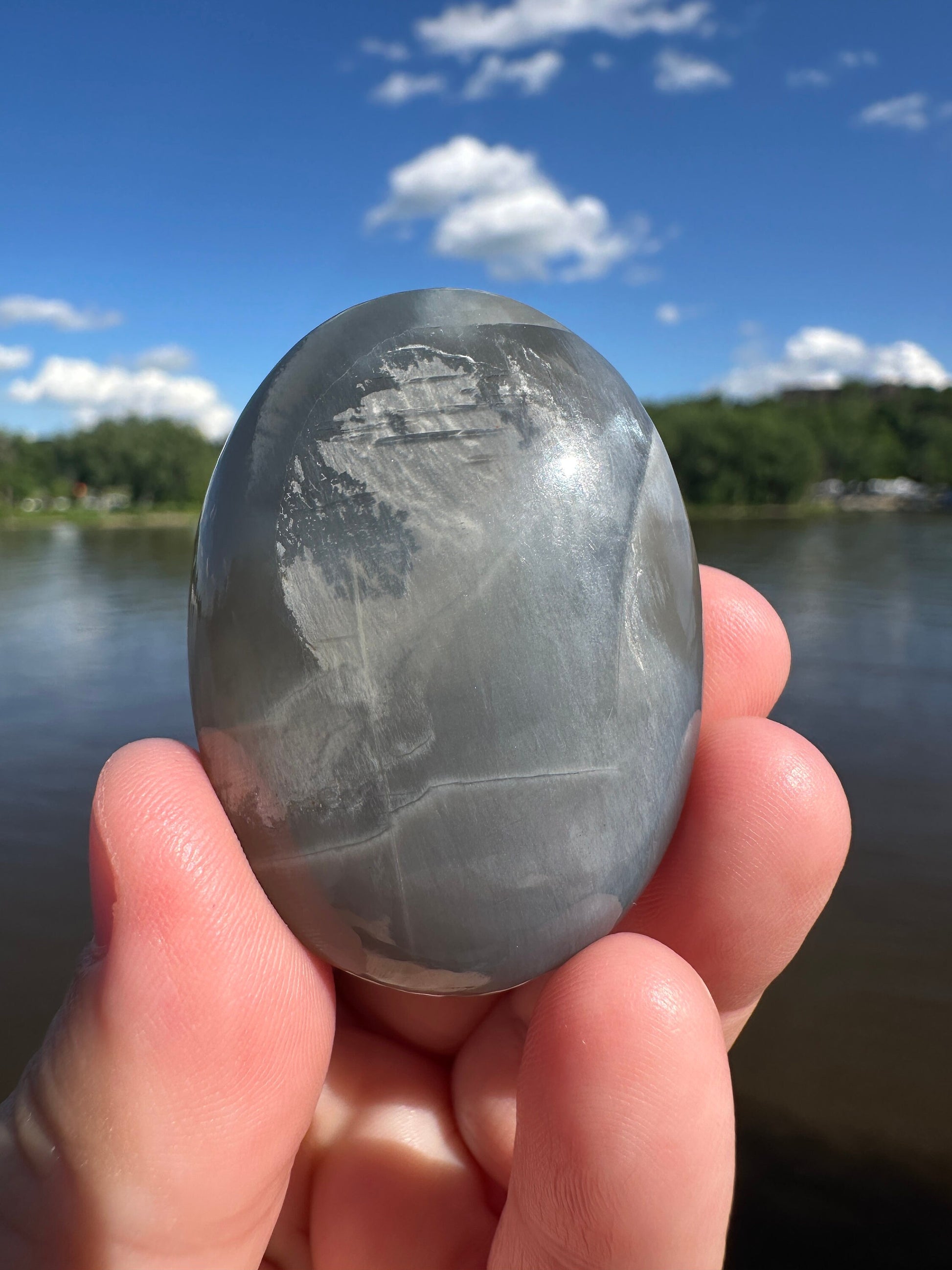 Stunning Black Moonstone Palm Stone