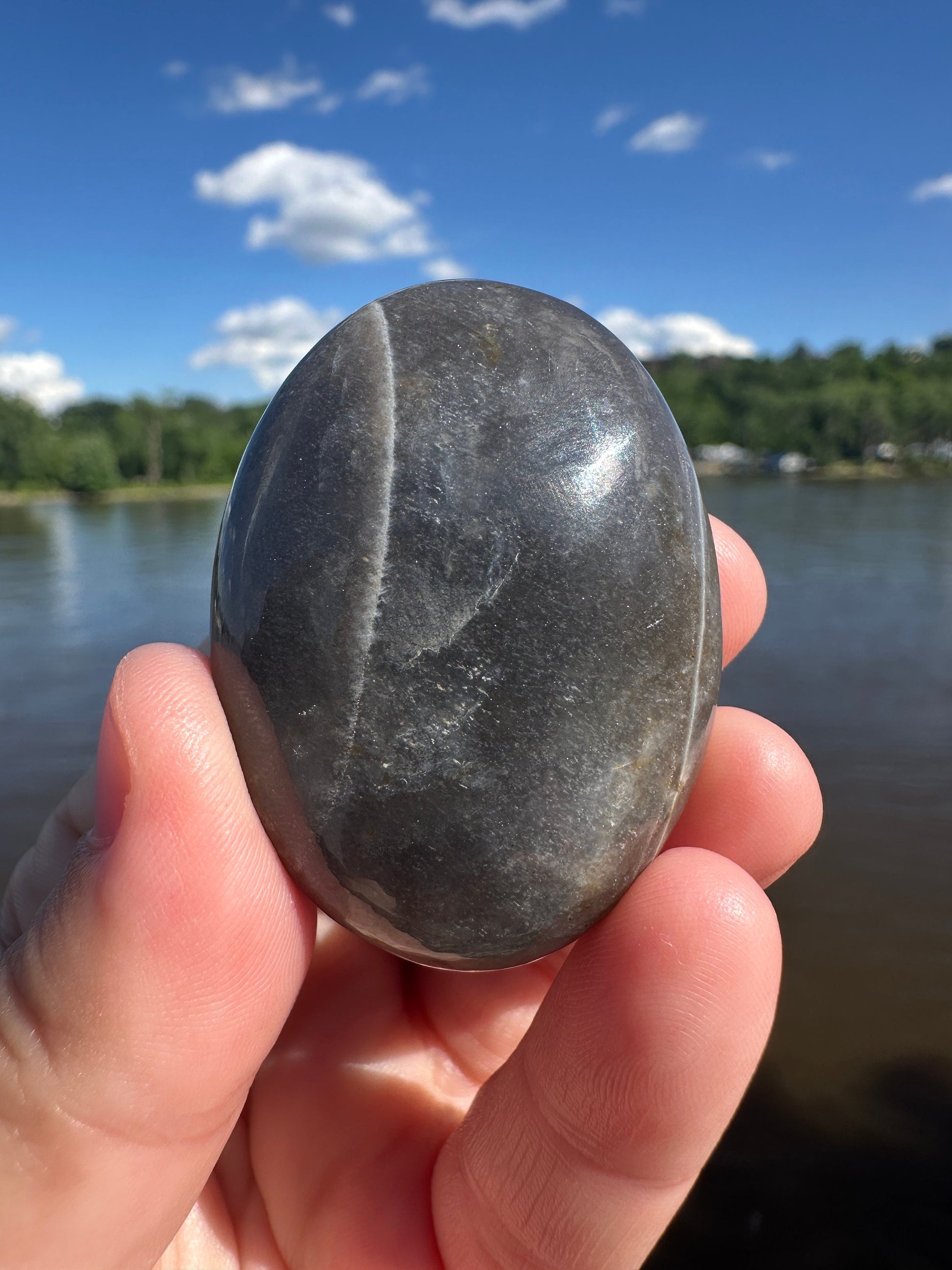 Stunning Black Moonstone Palm Stone