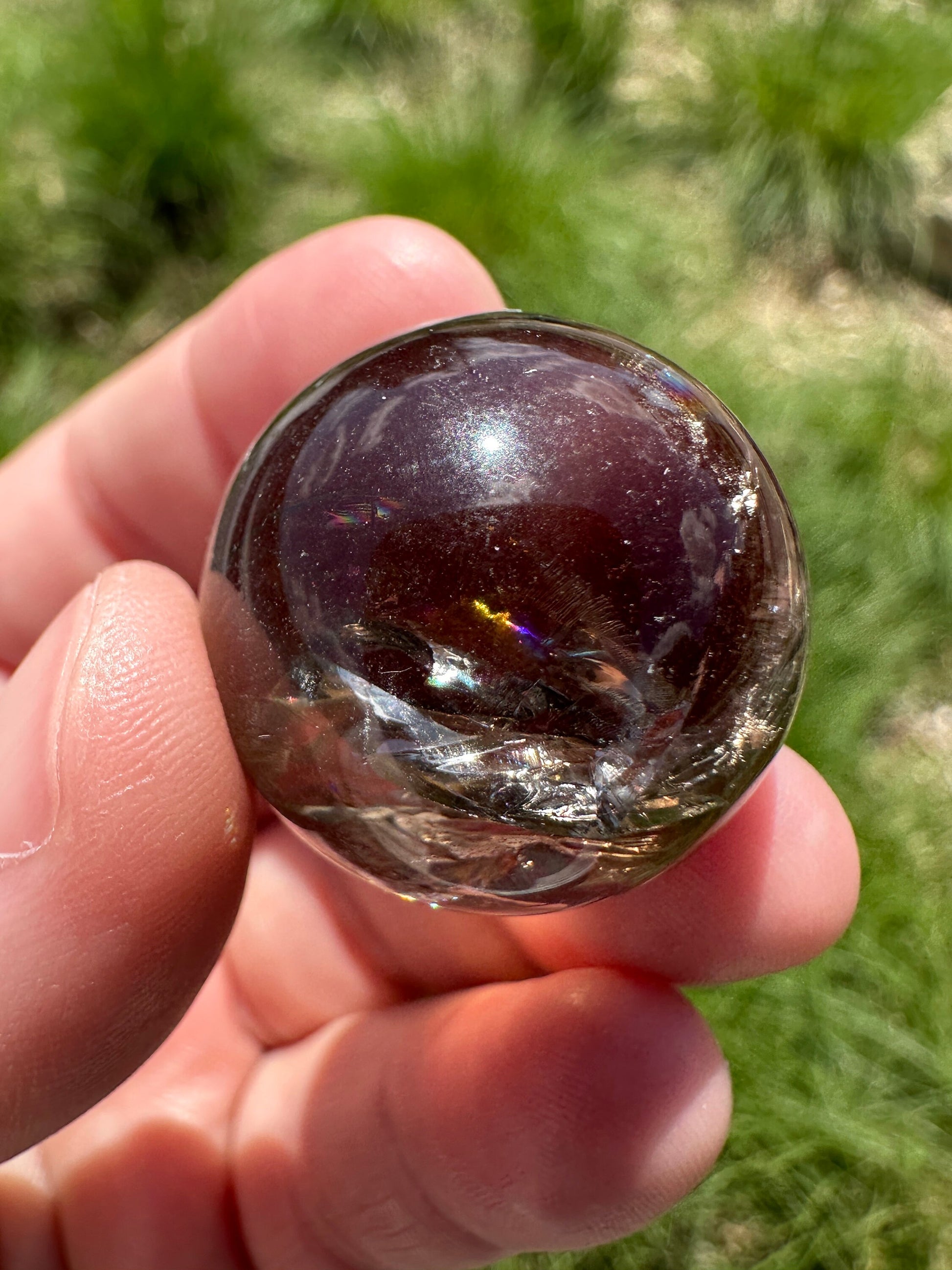 One (1) 23mm Smoky Quartz Rainbow Mini Sphere