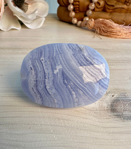 Blue Lace Agate Palm Stone with Gorgeous Banding