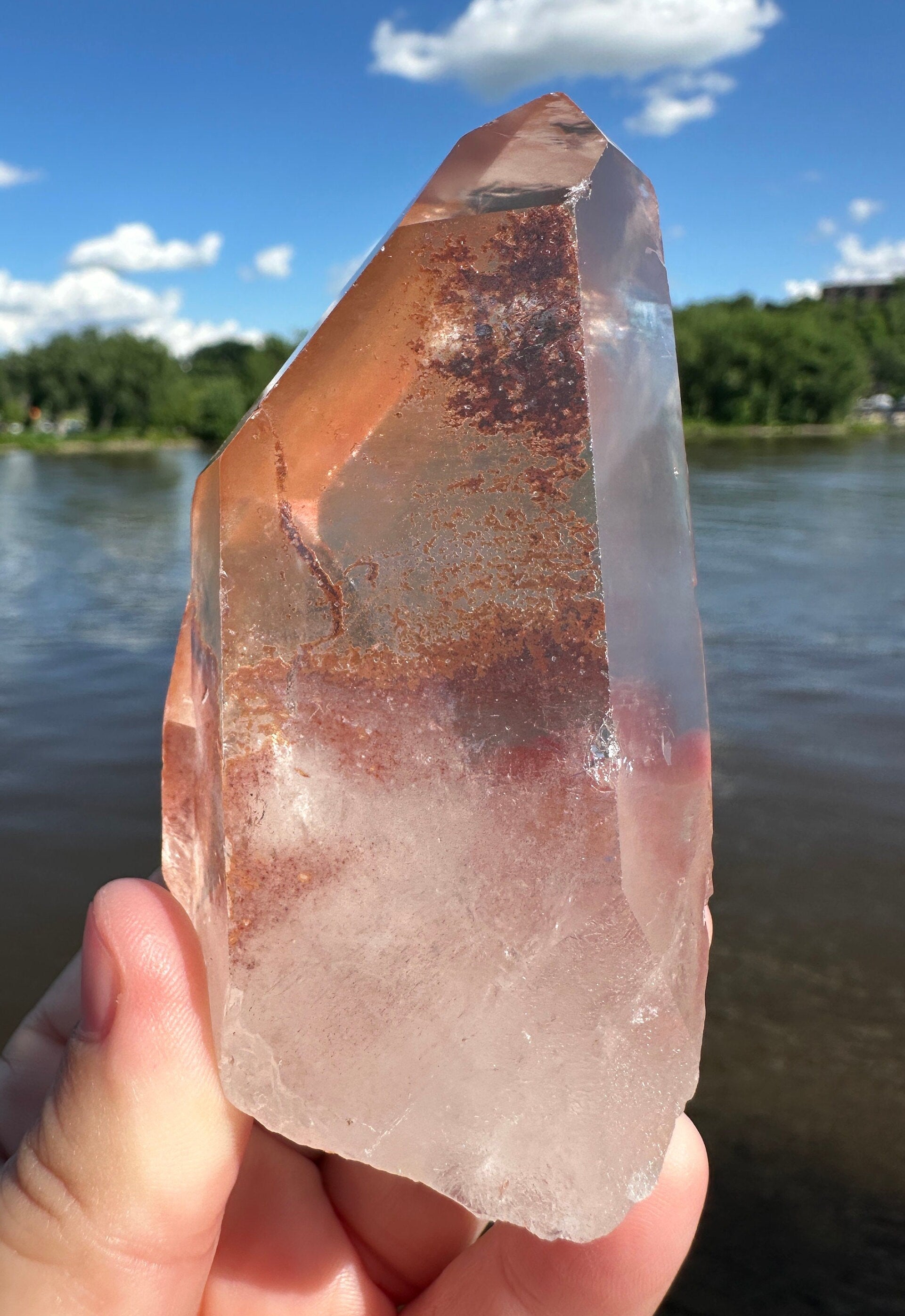 Stunning Rare Raw Twin Strawberry Lemurian Point