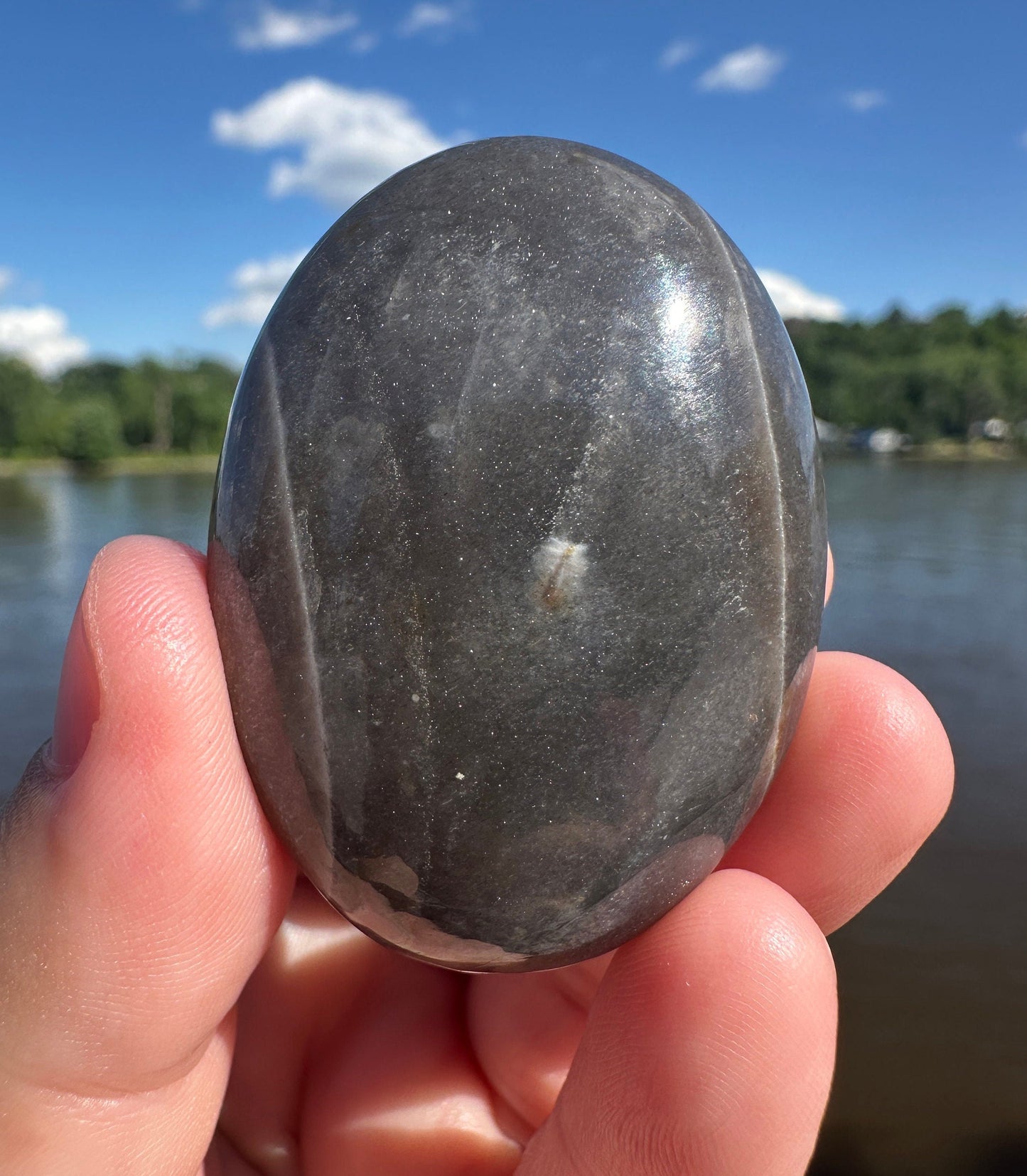 Stunning Black Moonstone Palm Stone