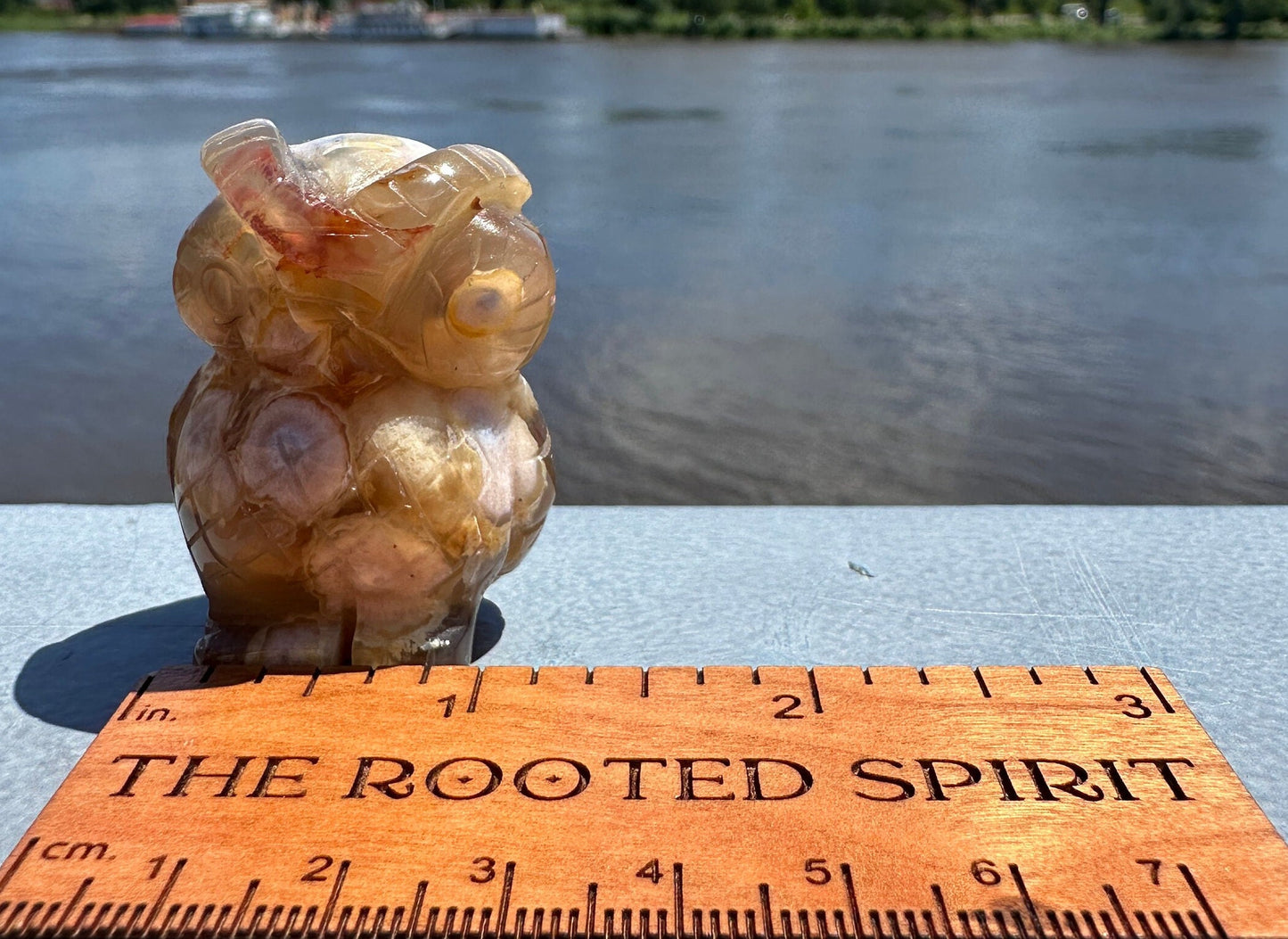 Cute Flower Agate Owl Carving