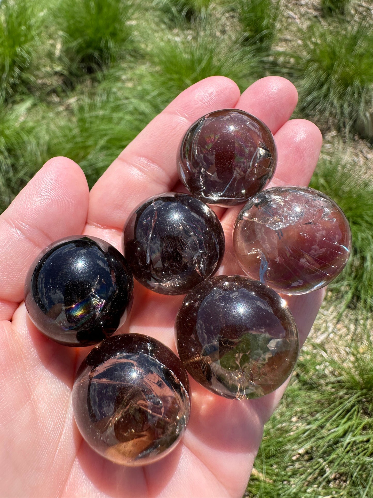 One (1) 23mm Smoky Quartz Rainbow Mini Sphere