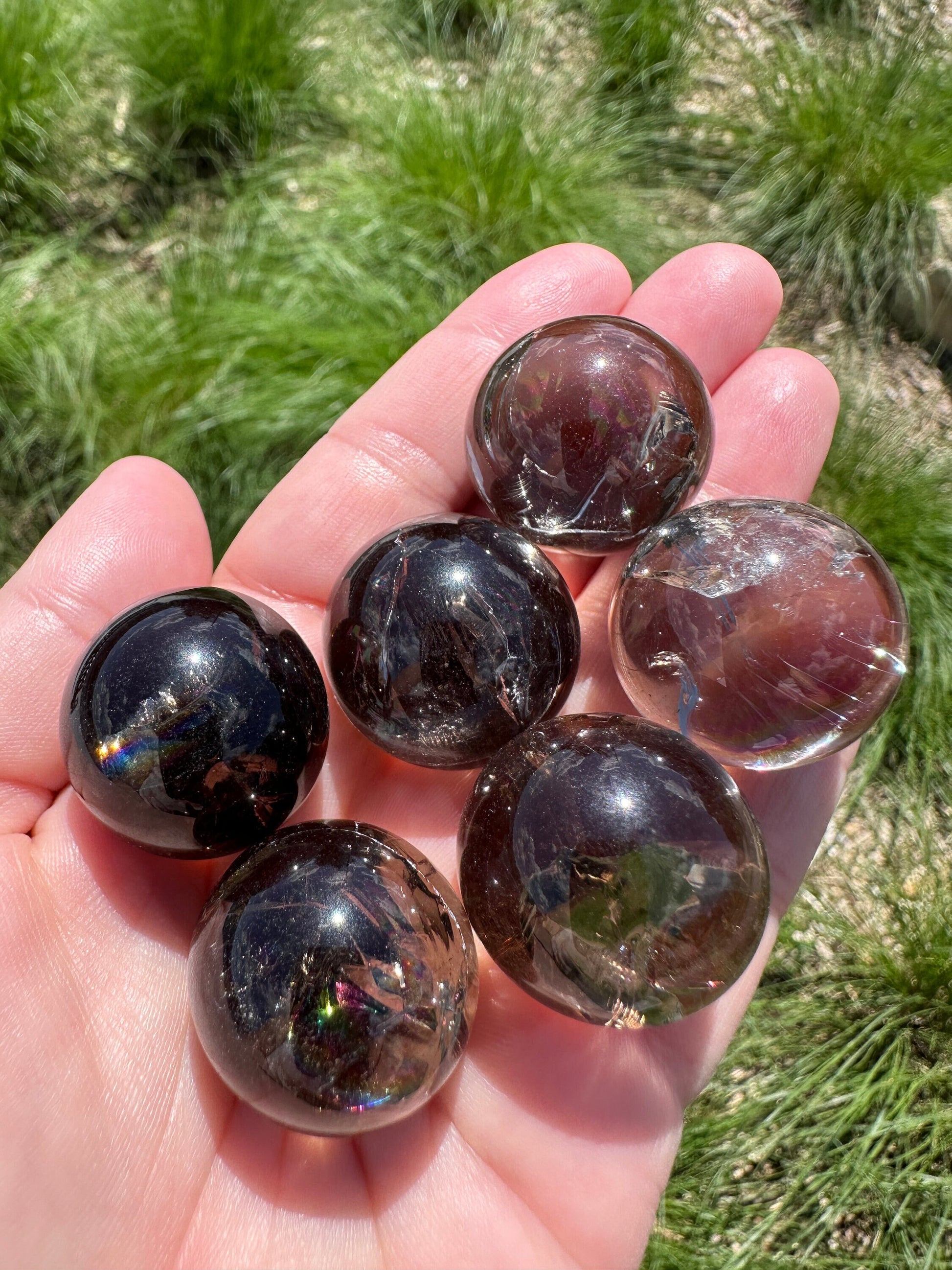 One (1) 23mm Smoky Quartz Rainbow Mini Sphere