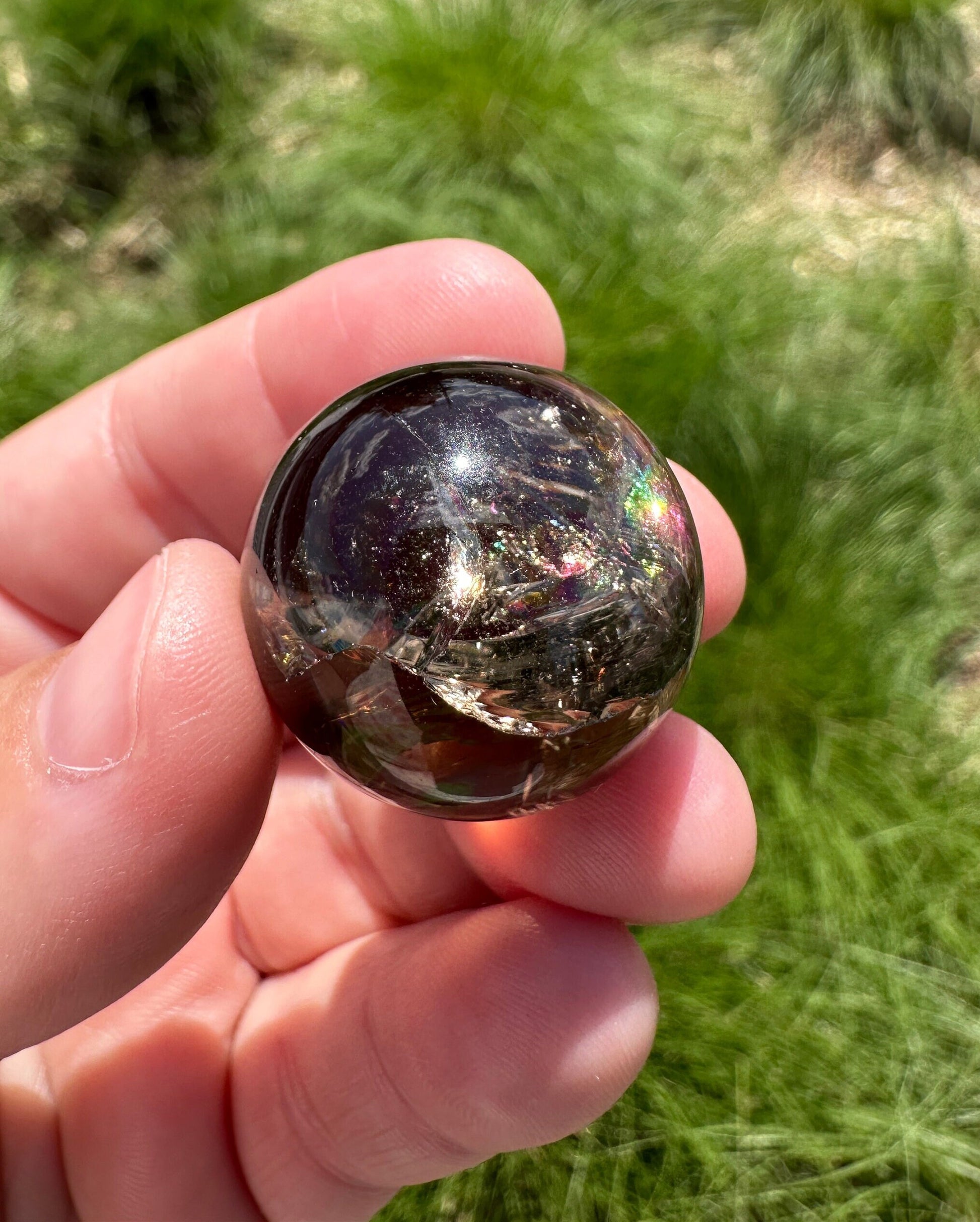 One (1) 23mm Smoky Quartz Rainbow Mini Sphere