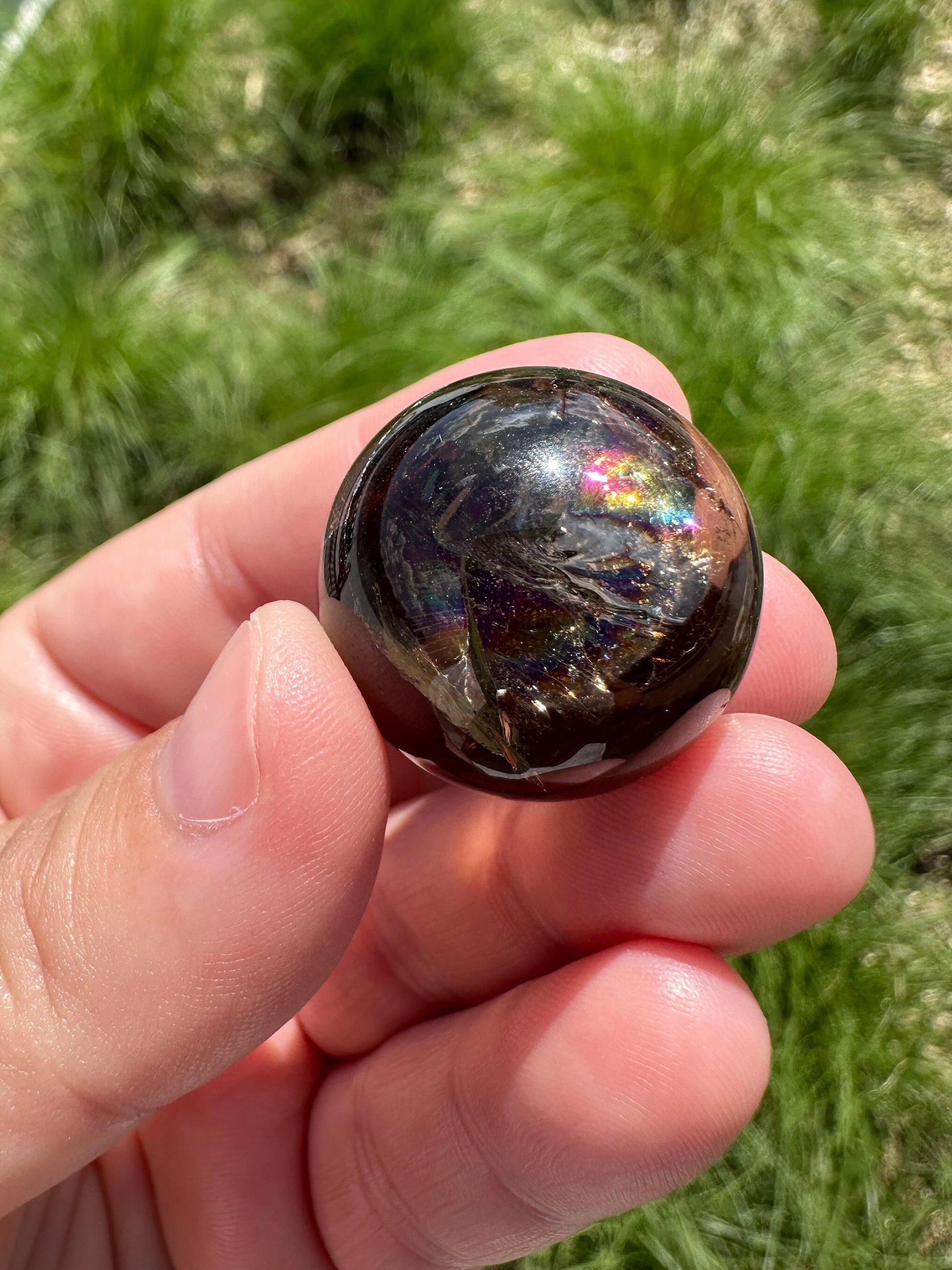 One (1) 23mm Smoky Quartz Rainbow Mini Sphere