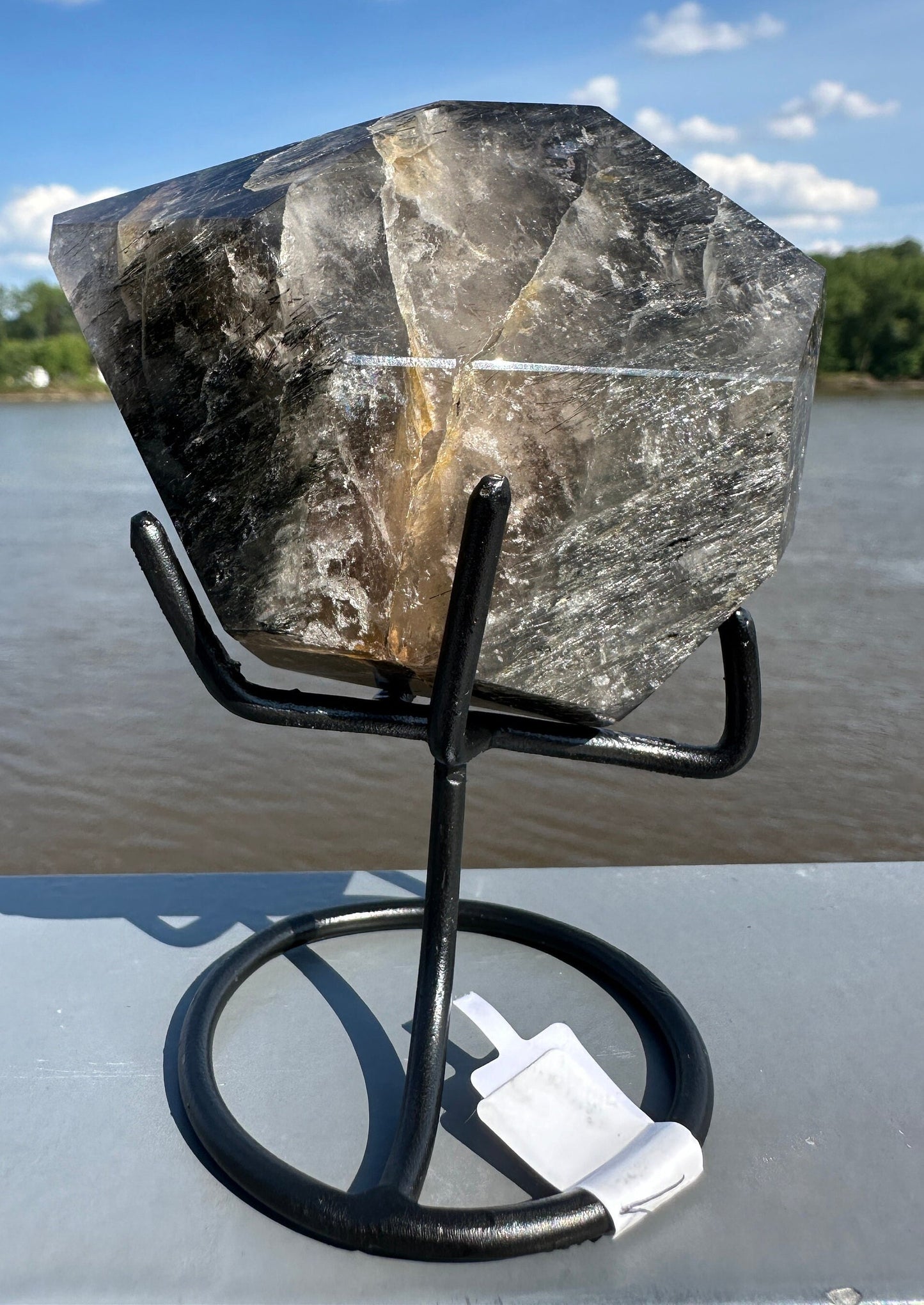 Blue Tara Quartz Freeform from Brazil with Custom Stand | Rare Blue Tourmaline Clear Quartz | Indicolite | Crystal Tower