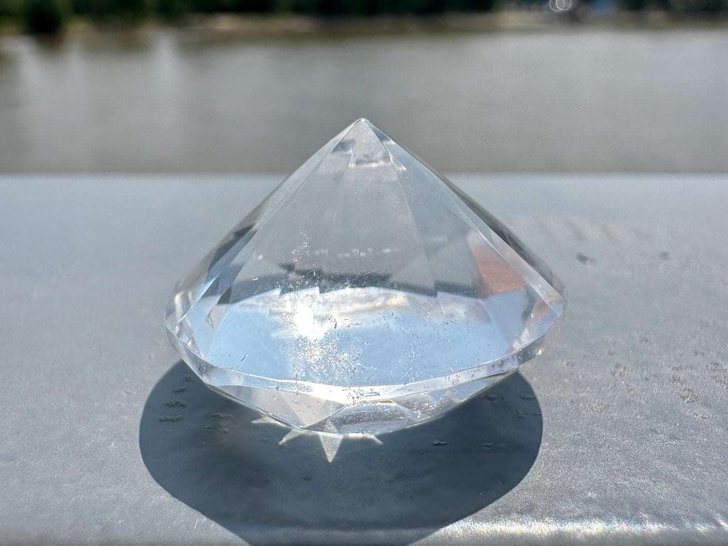 One (1) High Quality Clear Quartz Brilliant Faceted Diamond Carving from Brazil