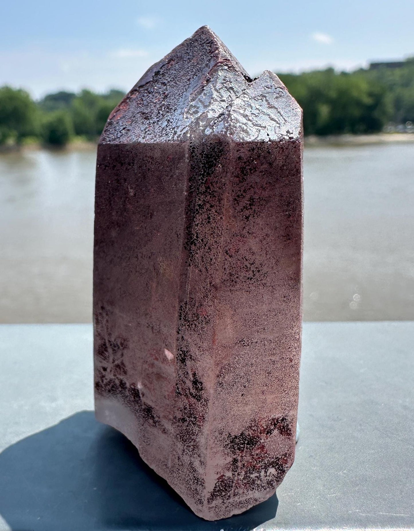 Stunning Deep Red Dragon Lemurian Quartz Crystal Point from Brazil | Raw Red and Silver Hematite coated Quartz Point