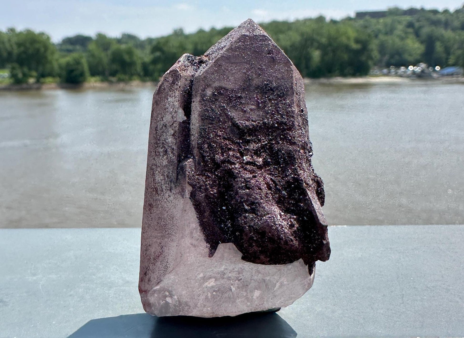 Stunning Deep Red Dragon Lemurian Quartz Crystal Point from Brazil | Raw Red and Silver Hematite coated Quartz Point