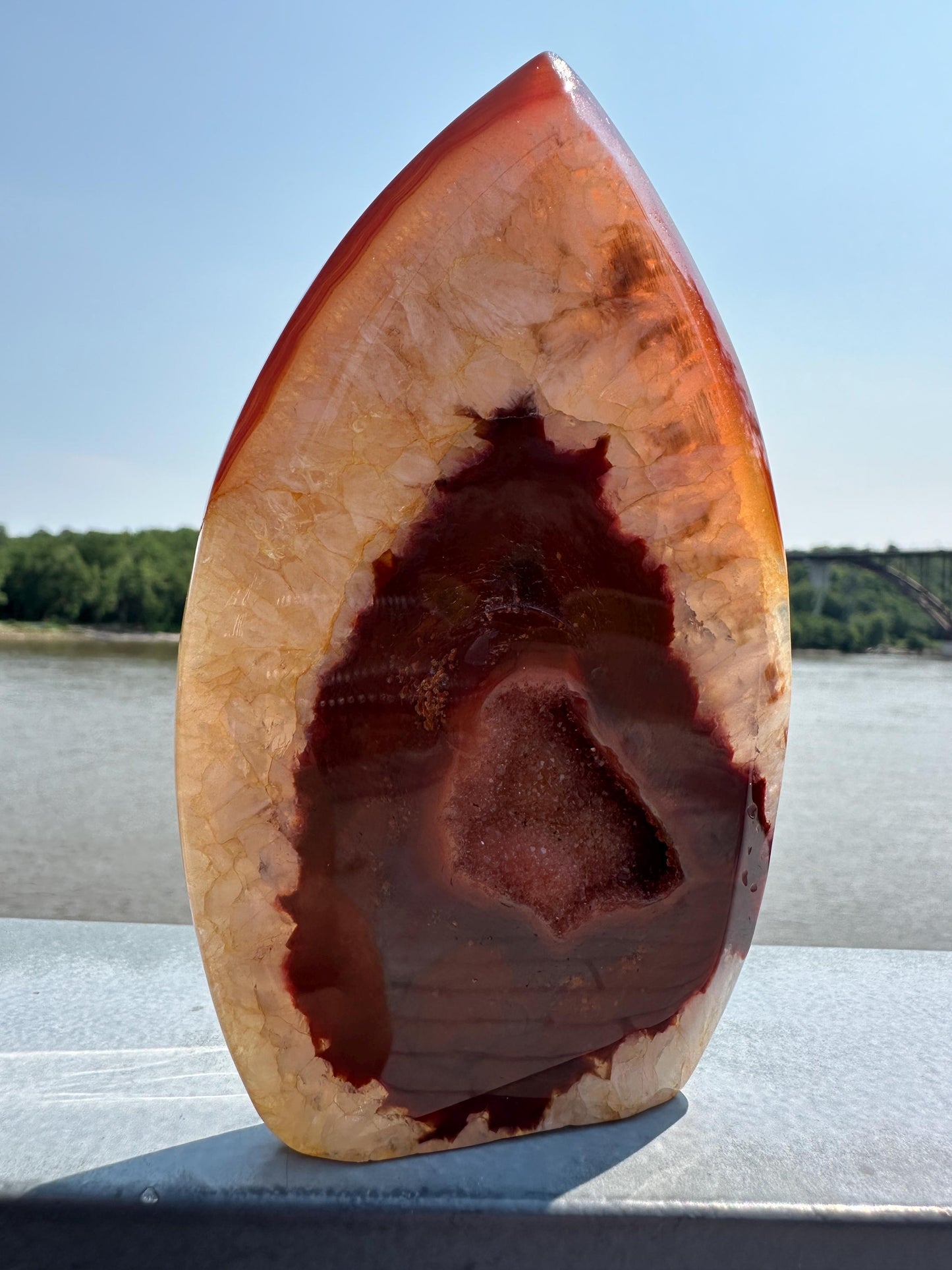 Stunning Carnelian Freeform with Druzy Pocket