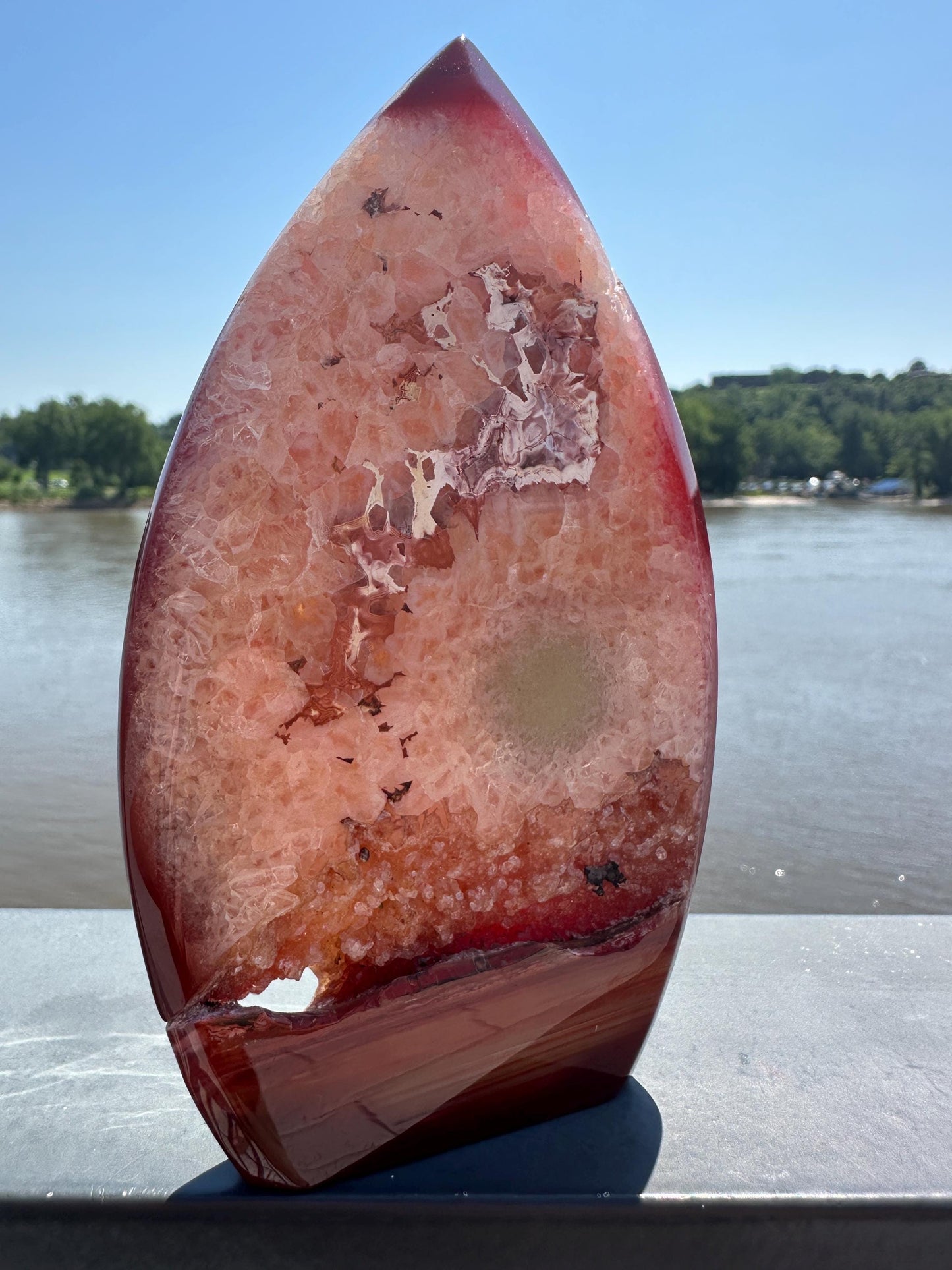 Stunning Carnelian Druzy Pocket Freeform with Pink and Green Quartz