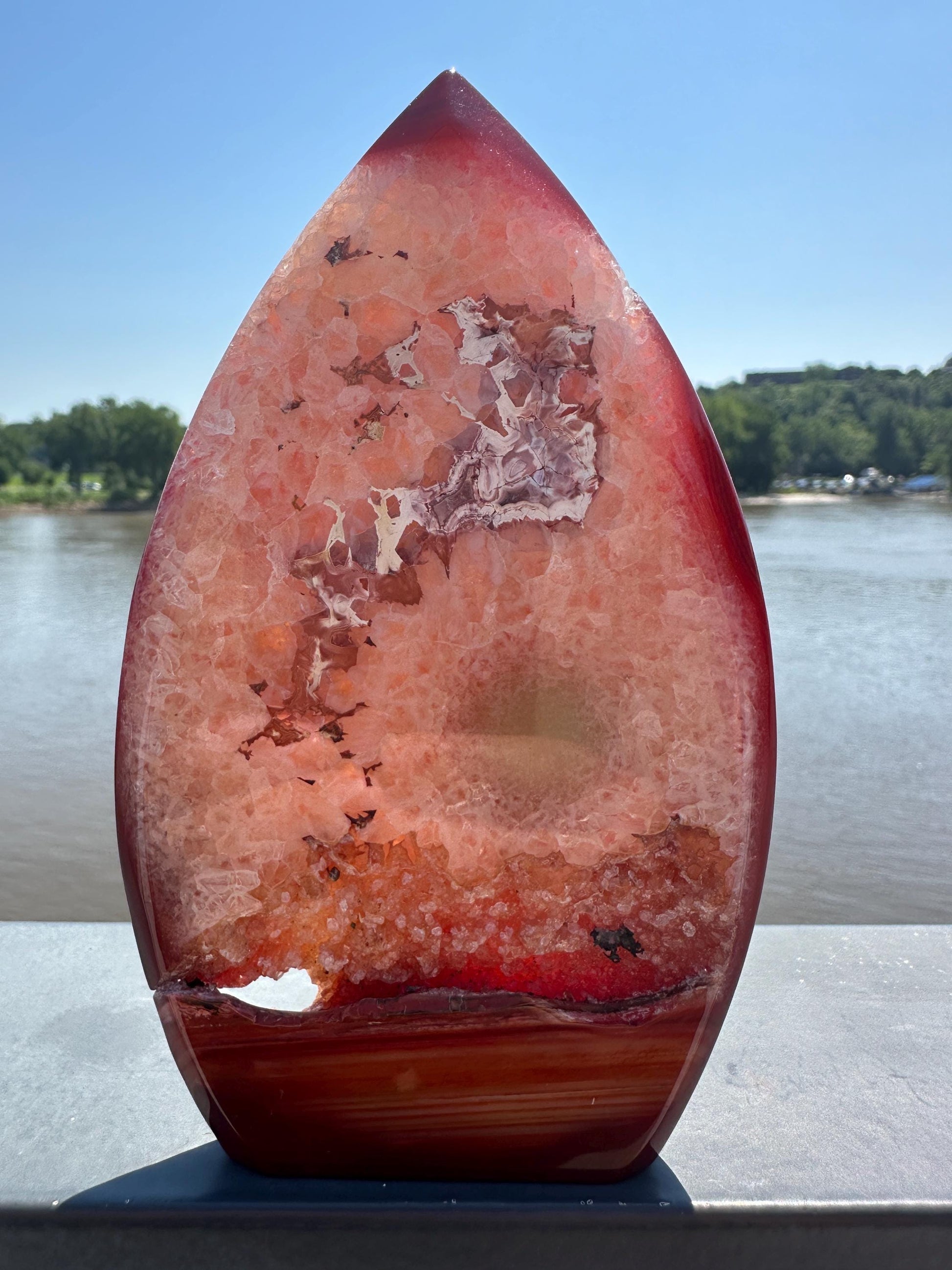 Stunning Carnelian Druzy Pocket Freeform with Pink and Green Quartz