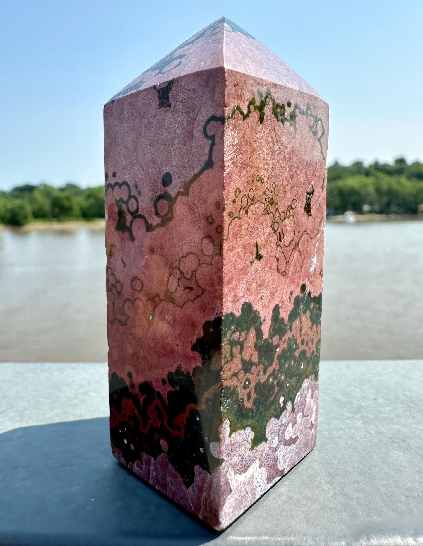 Stunning High Quality Pink Orbicular Ocean Jasper Tower