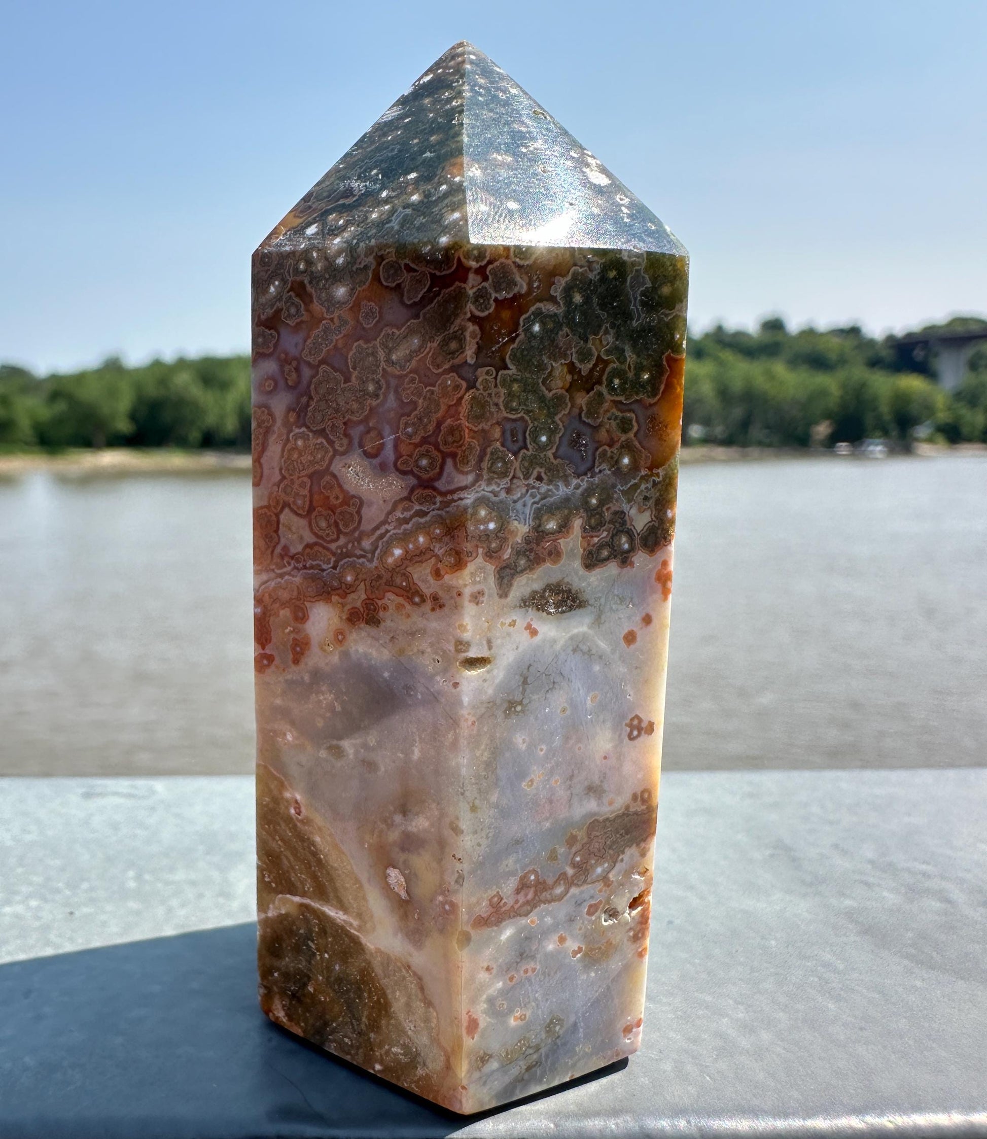 Stunning High Quality Green Orbicular Ocean Jasper Tower