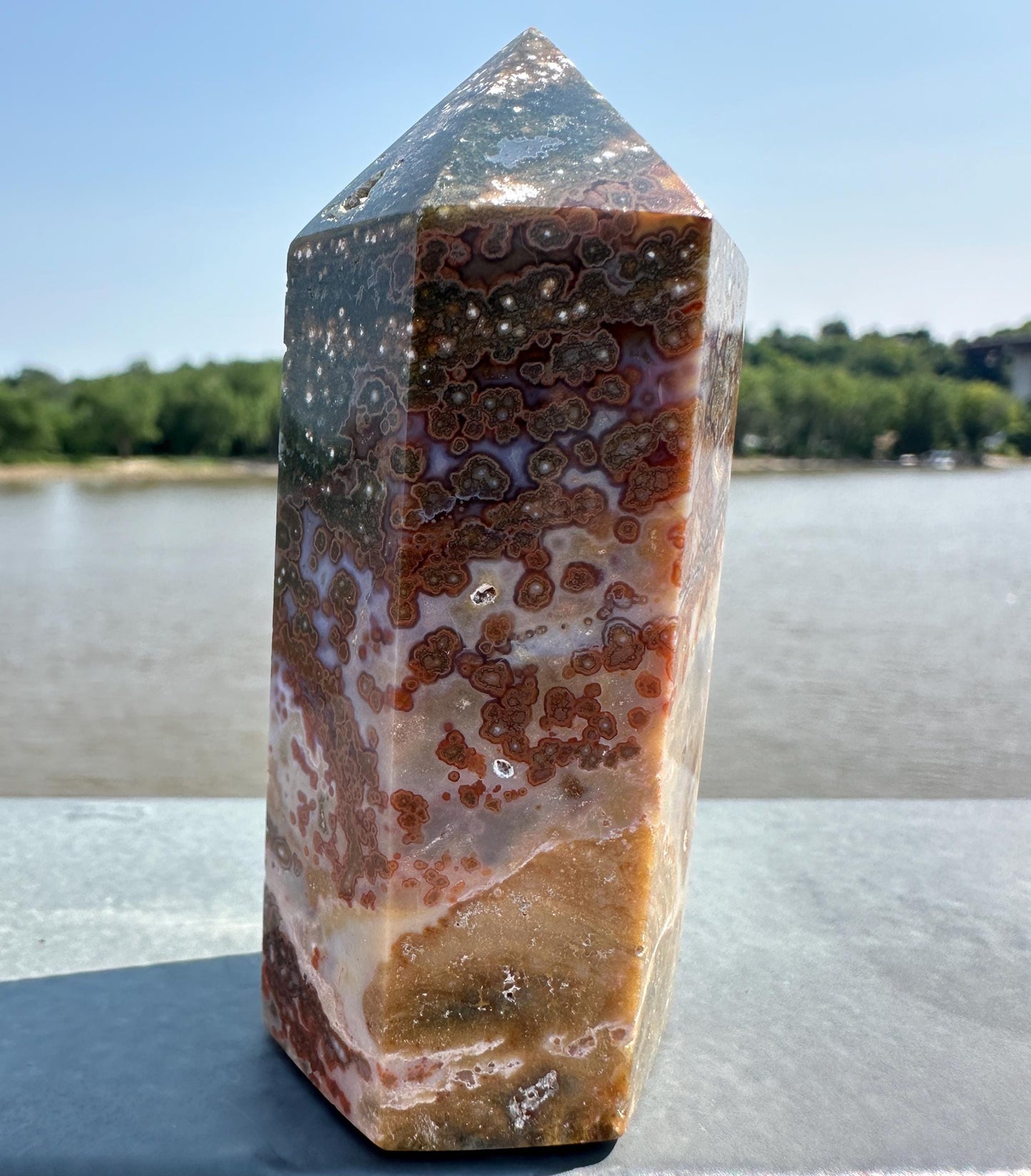 Stunning High Quality Green Orbicular Ocean Jasper Tower