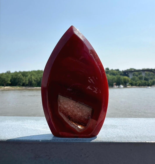 Stunning Carnelian Freeform with Druzy Pocket