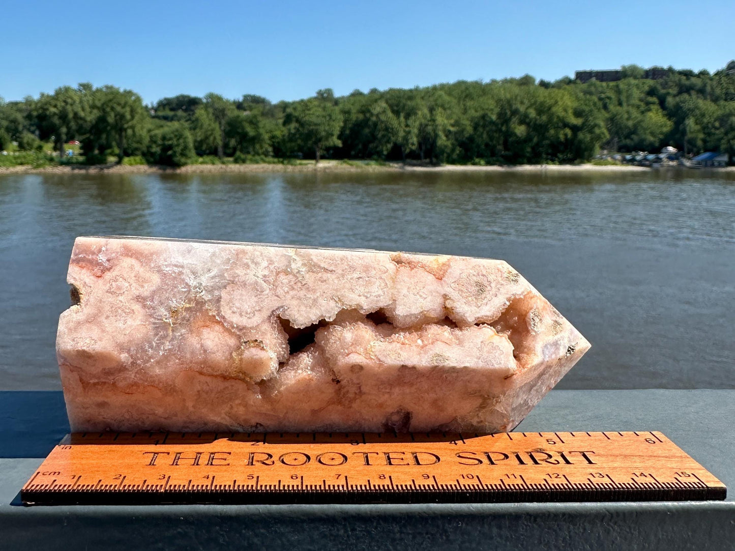 Stunning Pink Amethyst Flower Agate Large Polished Tower with Druzy