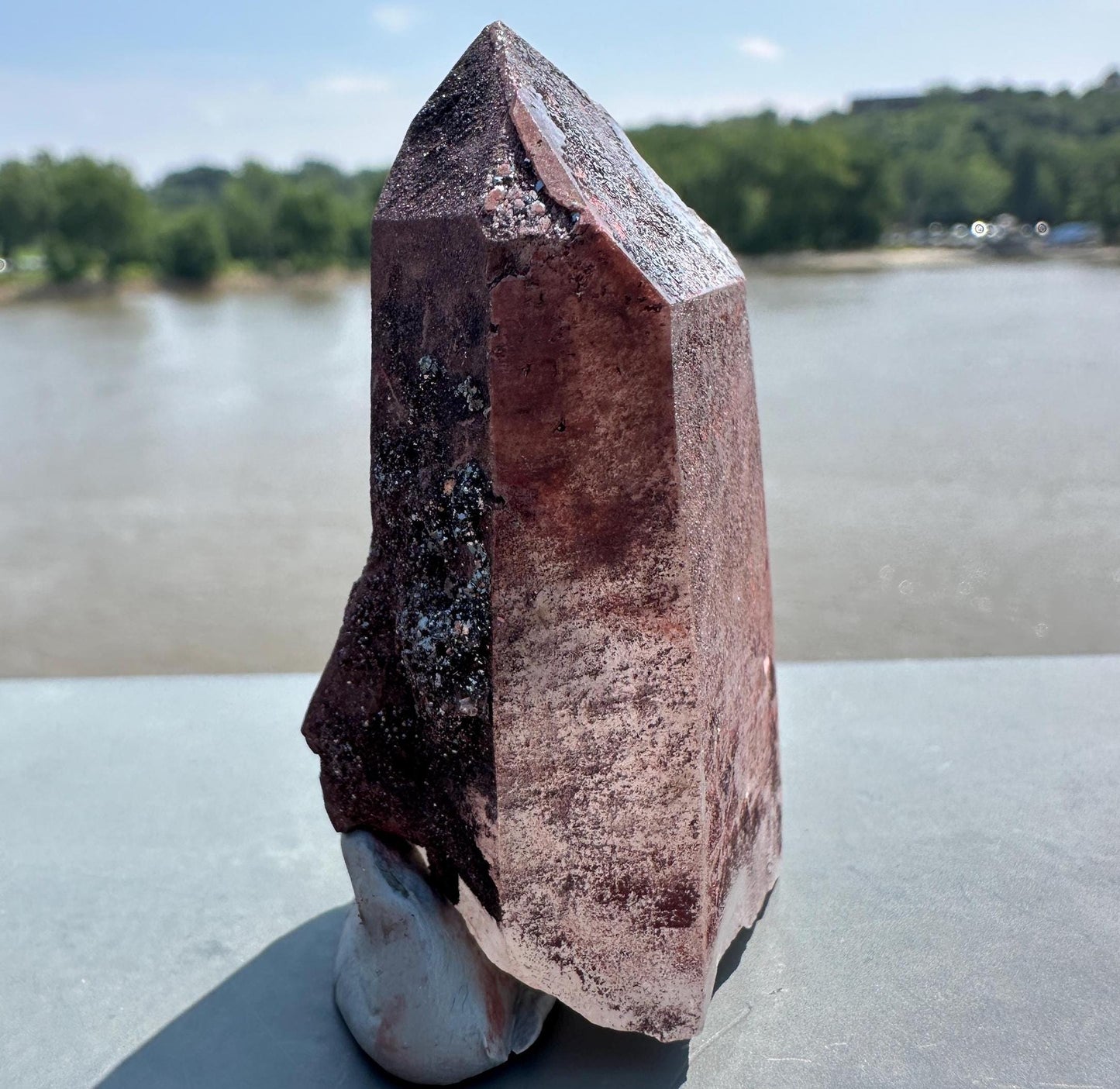 Stunning Deep Red Dragon Lemurian Quartz Crystal Point from Brazil | Raw Red and Silver Hematite coated Quartz Point