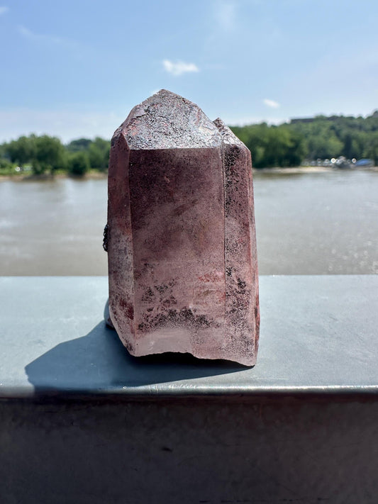 Stunning Deep Red Dragon Lemurian Quartz Crystal Point from Brazil | Raw Red and Silver Hematite coated Quartz Point