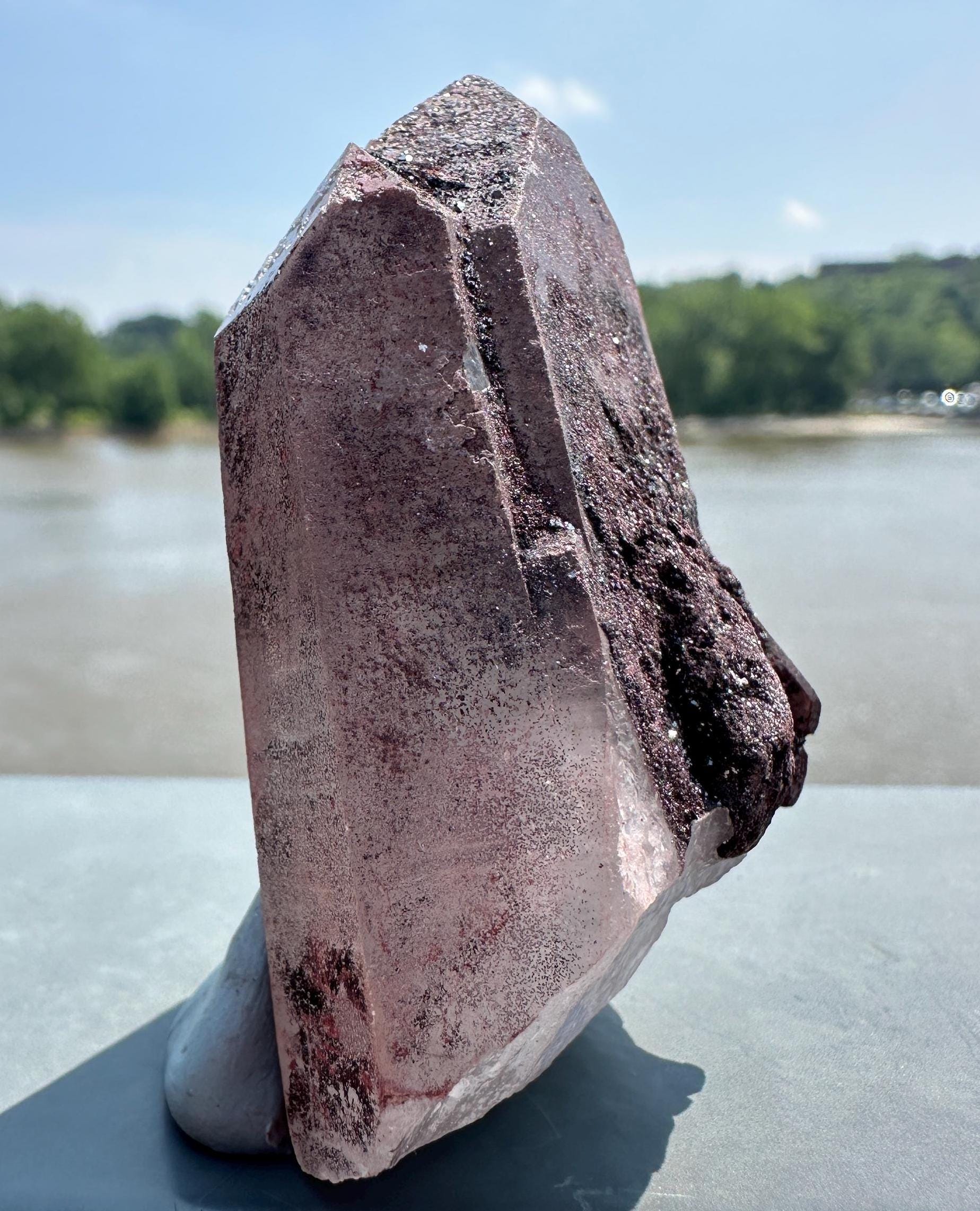 Stunning Deep Red Dragon Lemurian Quartz Crystal Point from Brazil | Raw Red and Silver Hematite coated Quartz Point