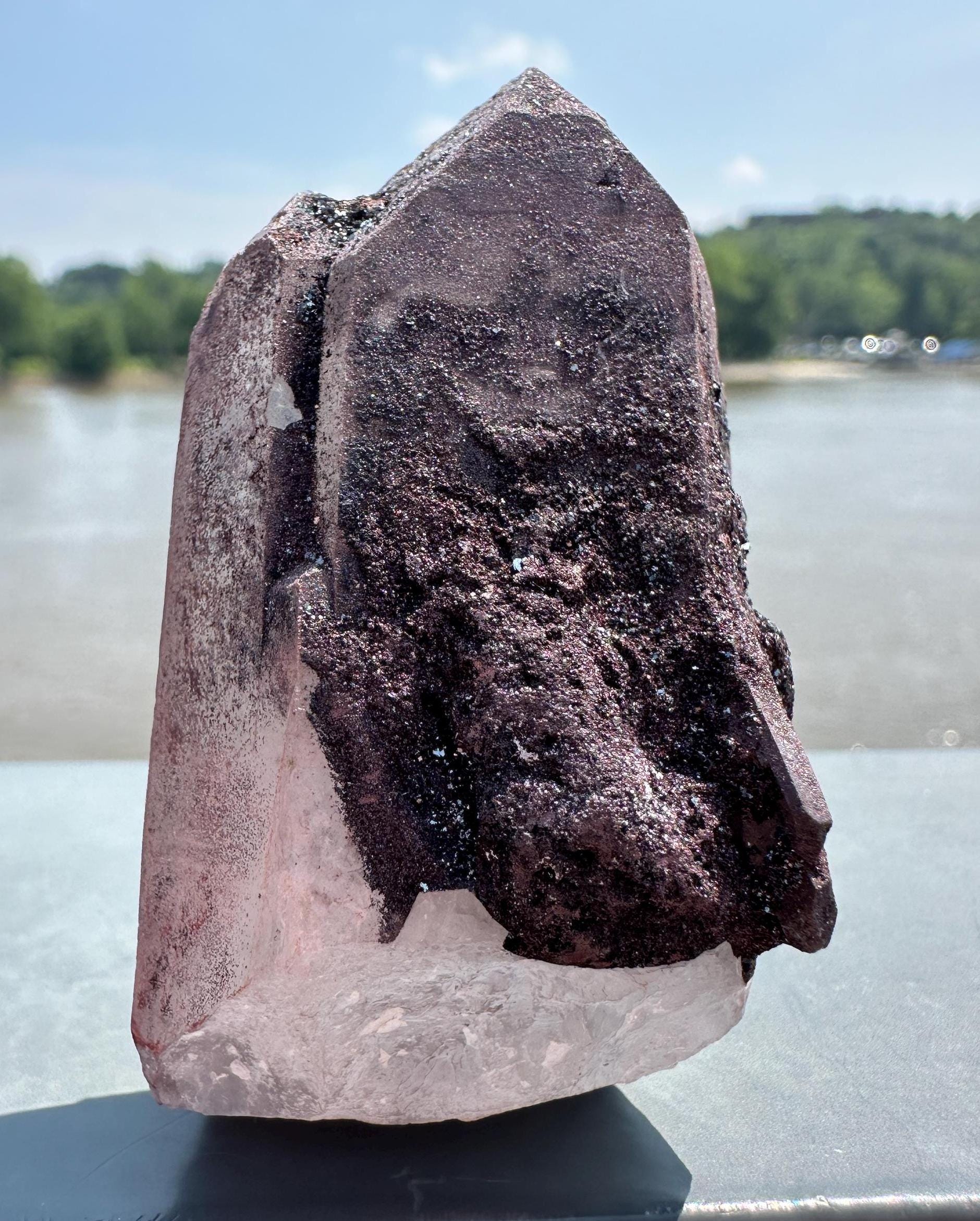 Stunning Deep Red Dragon Lemurian Quartz Crystal Point from Brazil | Raw Red and Silver Hematite coated Quartz Point