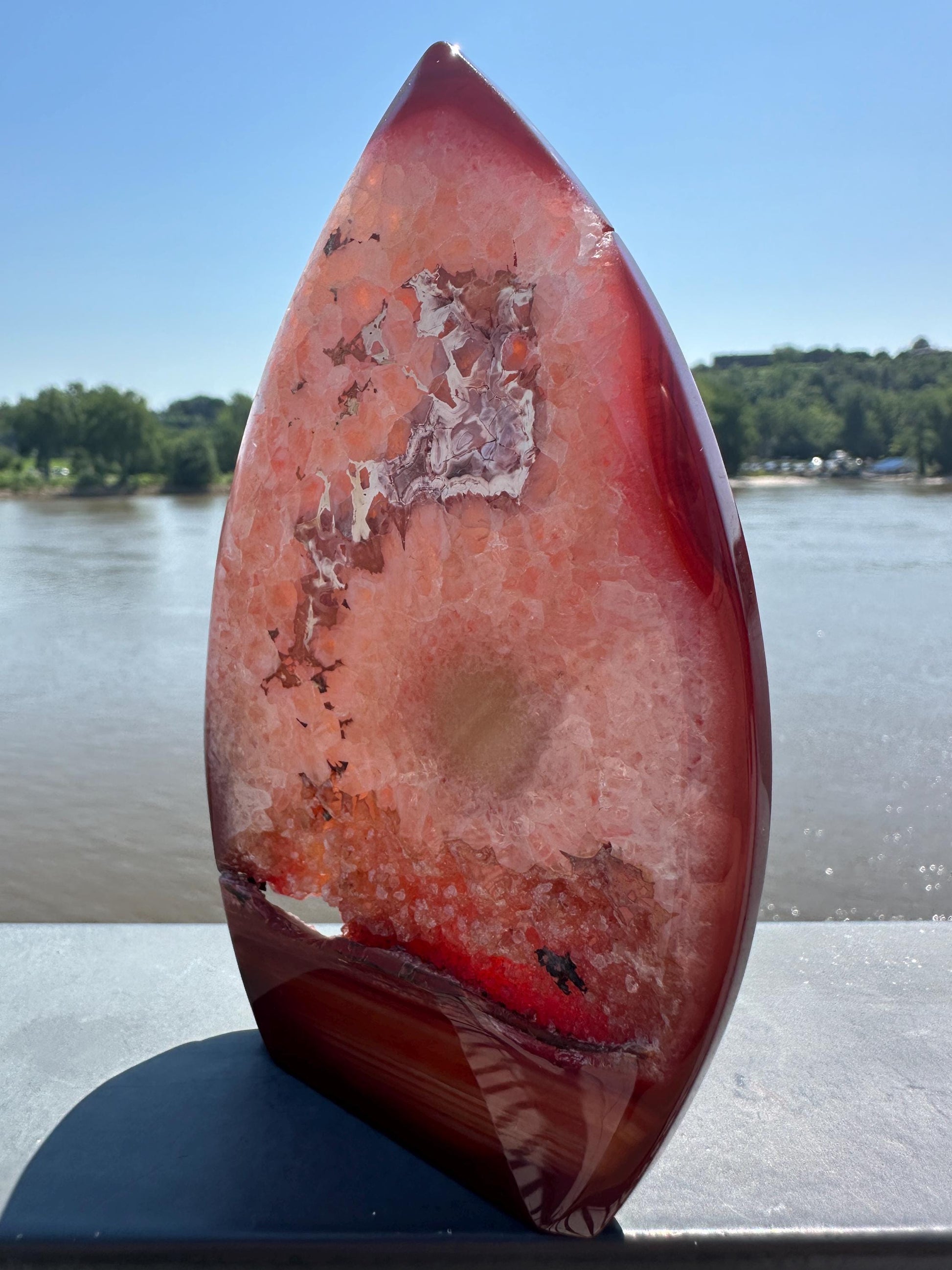 Stunning Carnelian Druzy Pocket Freeform with Pink and Green Quartz