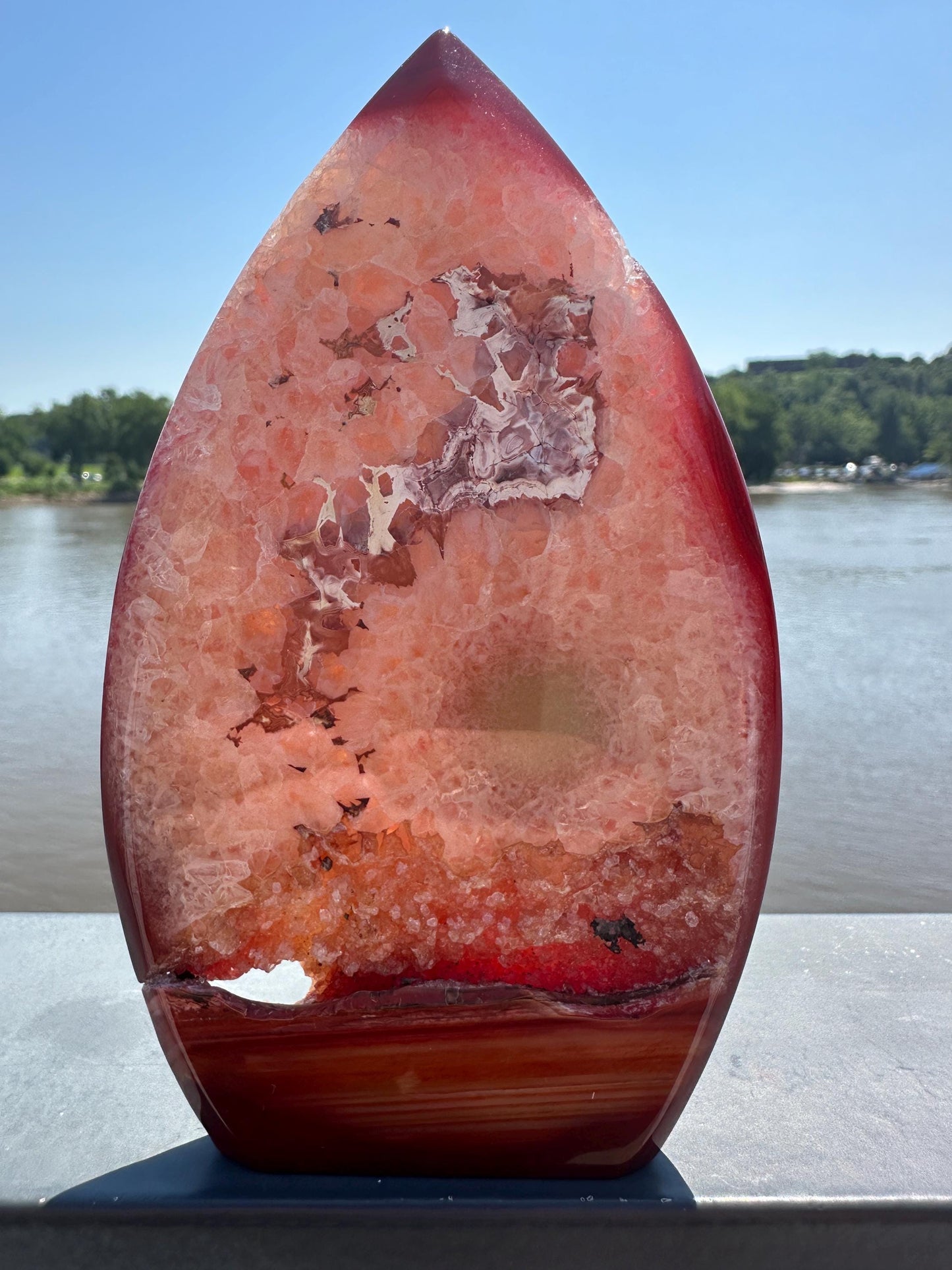 Stunning Carnelian Druzy Pocket Freeform with Pink and Green Quartz