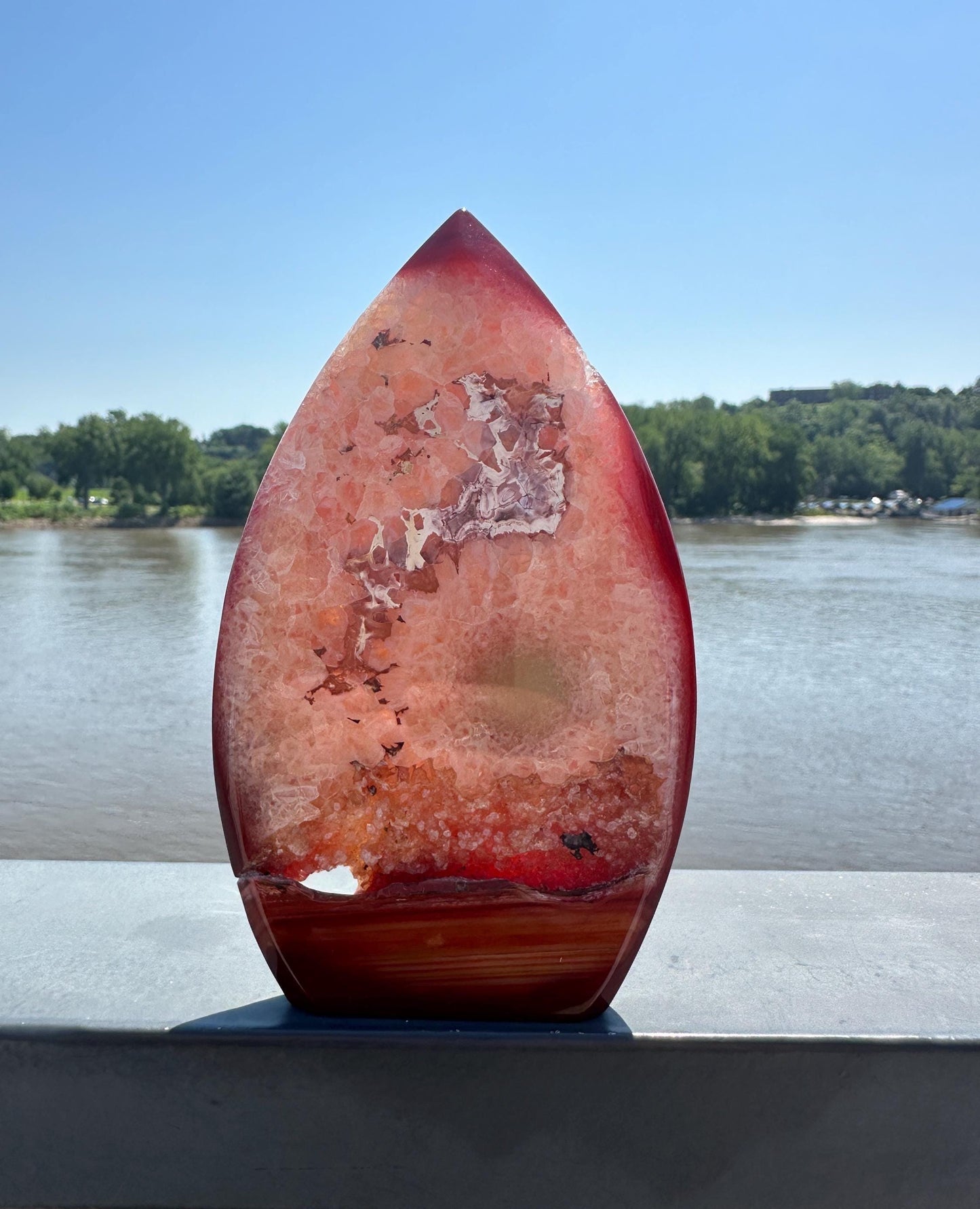 Stunning Carnelian Druzy Pocket Freeform with Pink and Green Quartz