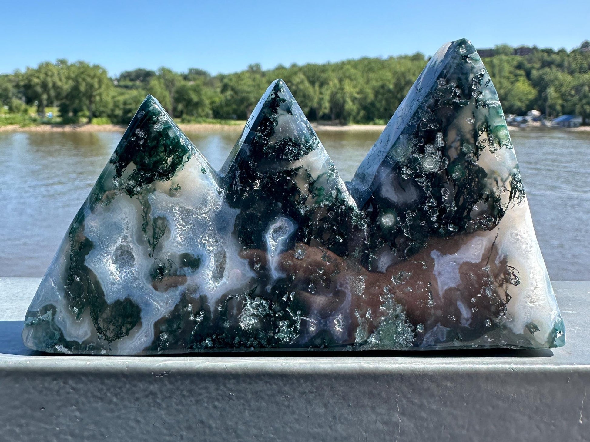 Beautiful Moss Agate Mountain Carving | Pencil Holder Carving