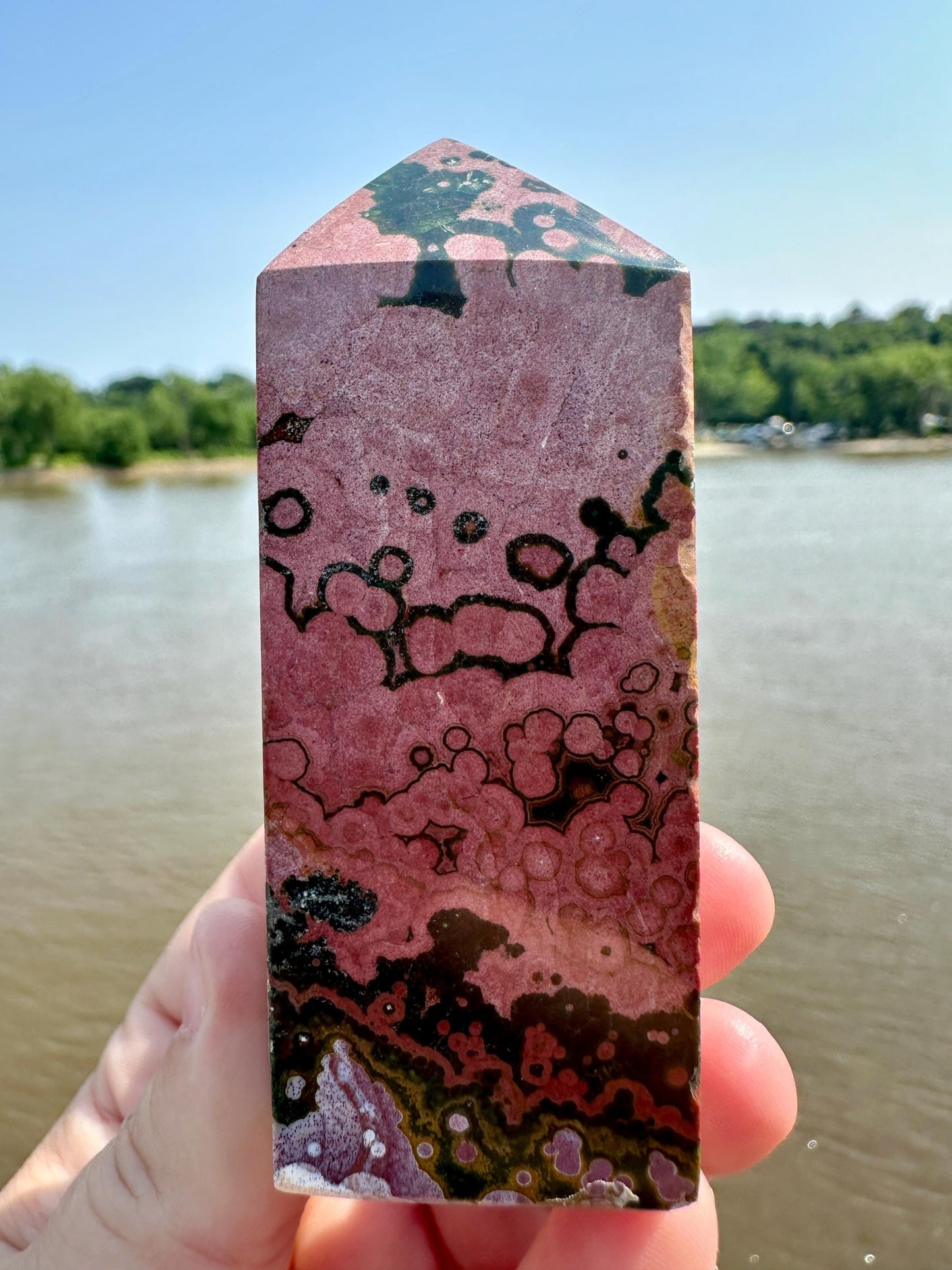 Stunning High Quality Pink Orbicular Ocean Jasper Tower