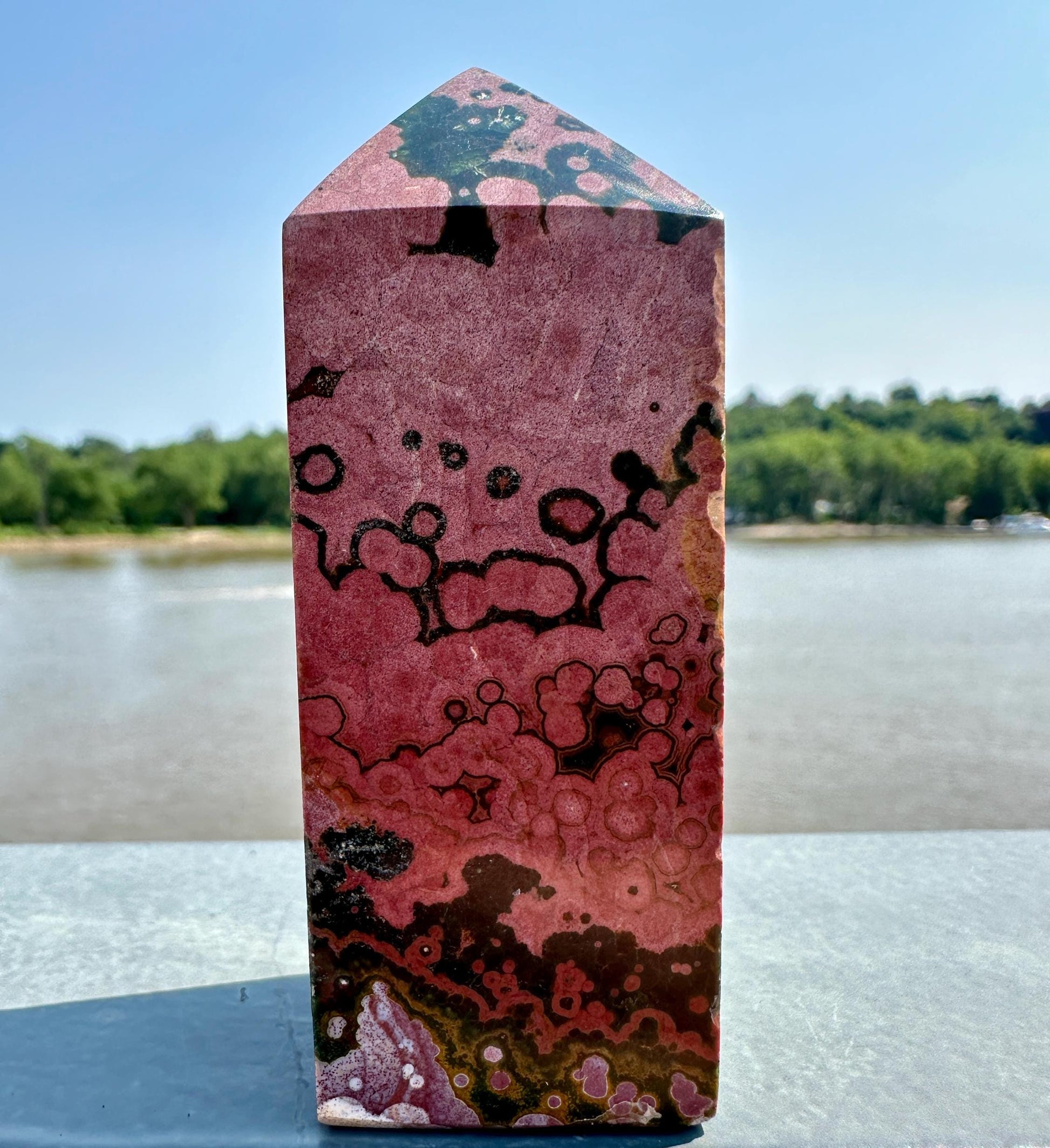 Stunning High Quality Pink Orbicular Ocean Jasper Tower