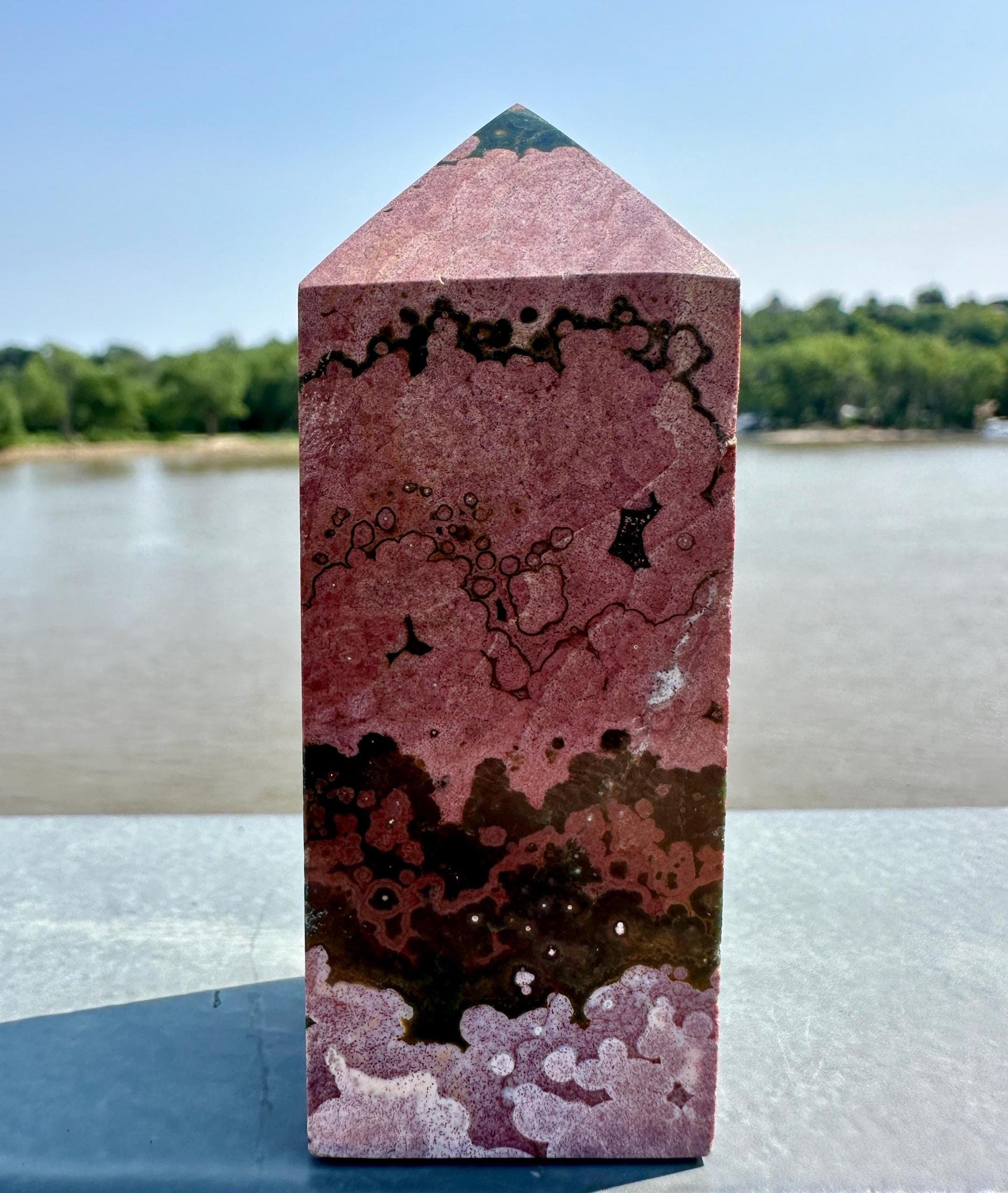 Stunning High Quality Pink Orbicular Ocean Jasper Tower