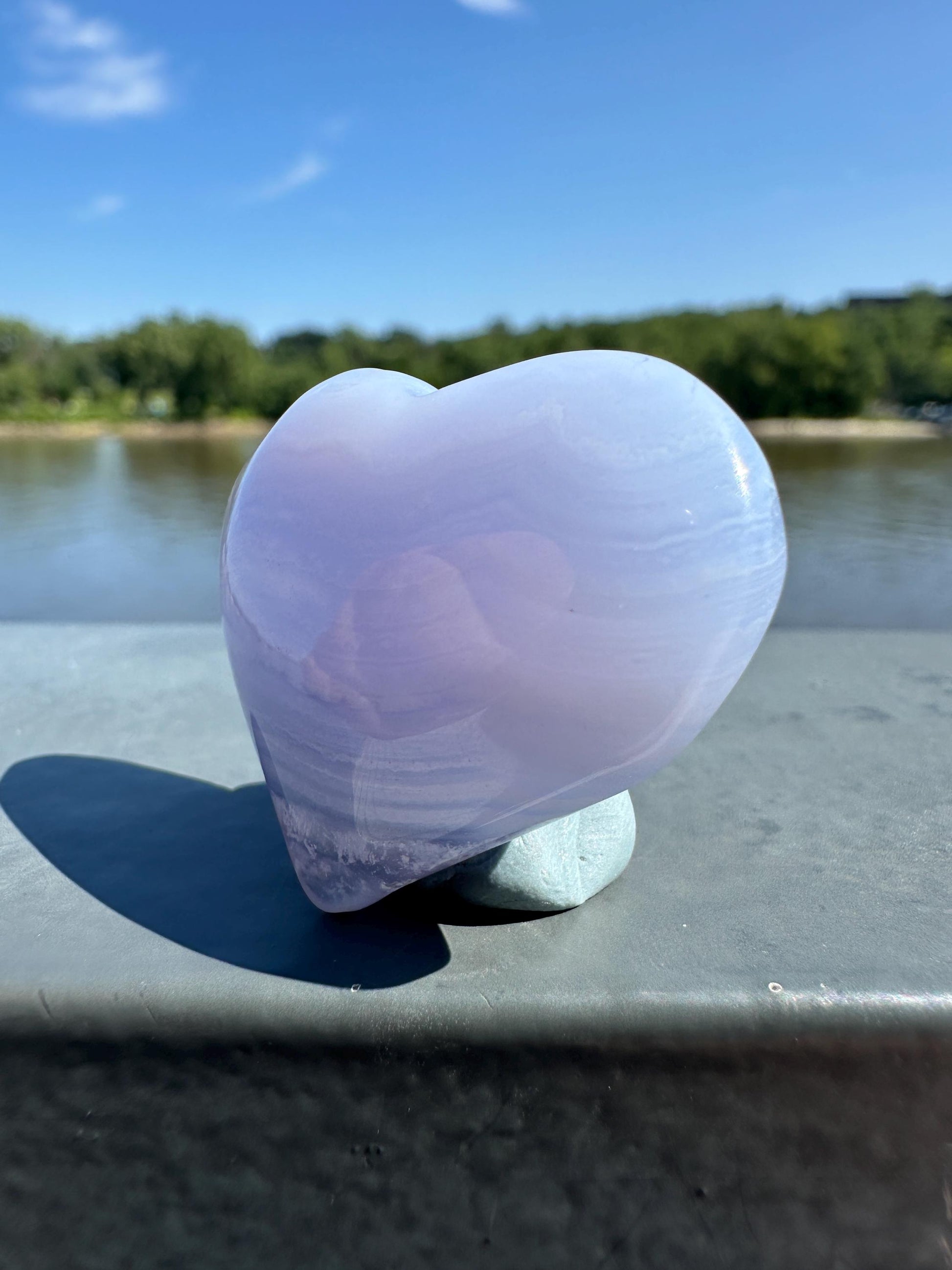 Blue Lace Agate Heart Carving with Gorgeous Banding