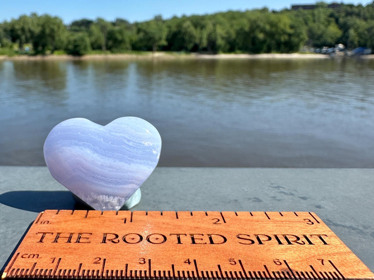 Blue Lace Agate Heart Carving with Gorgeous Banding