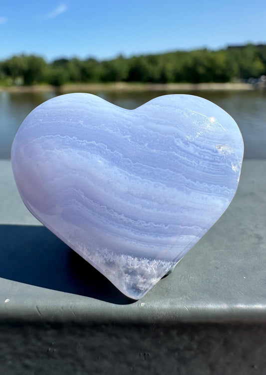 Blue Lace Agate Heart Carving with Gorgeous Banding