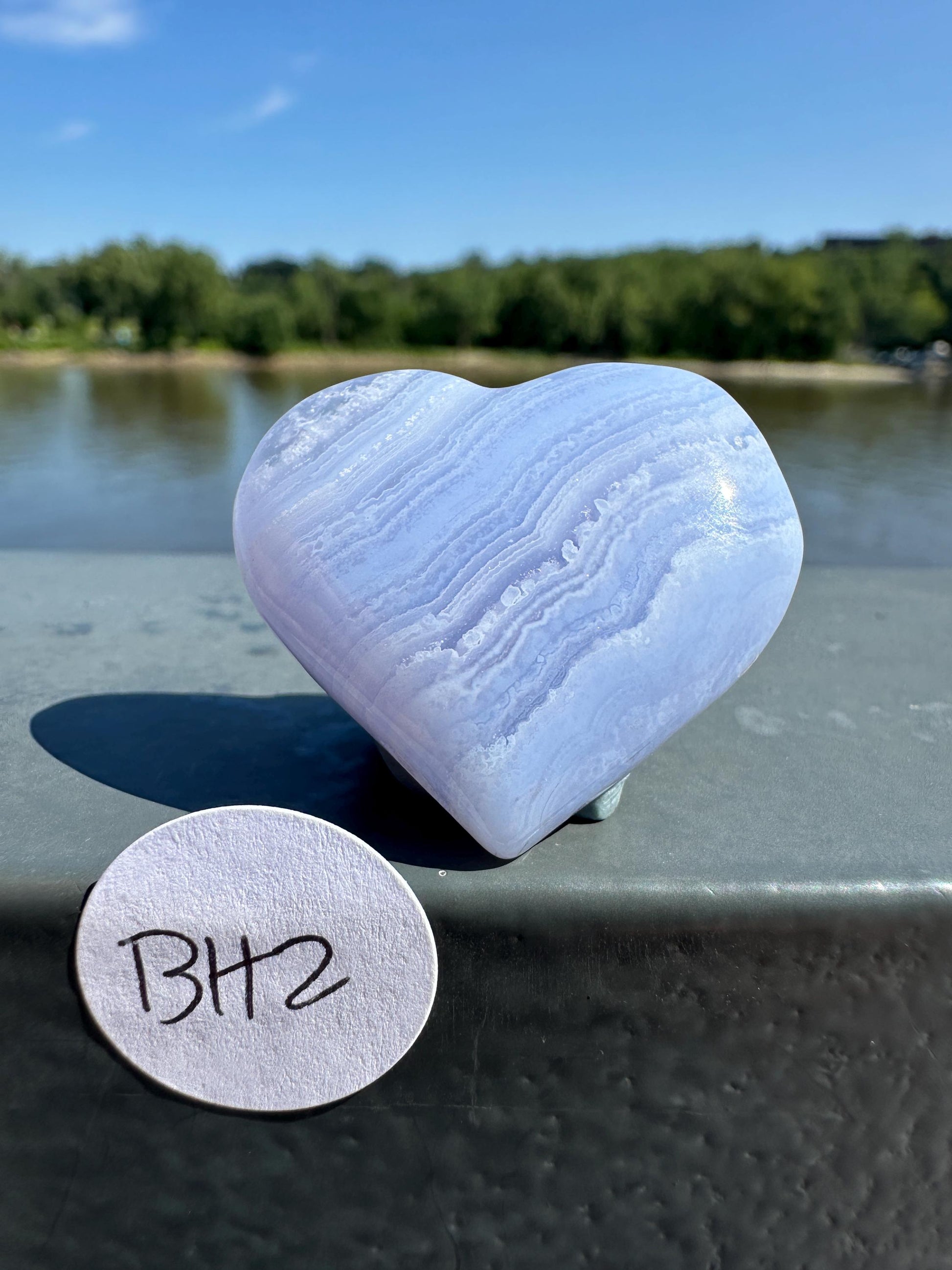 Blue Lace Agate Heart Carving with Gorgeous Banding