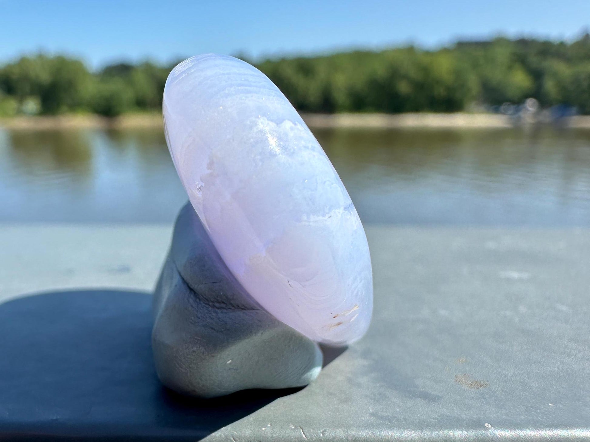 Blue Lace Agate Heart Carving with Gorgeous Banding