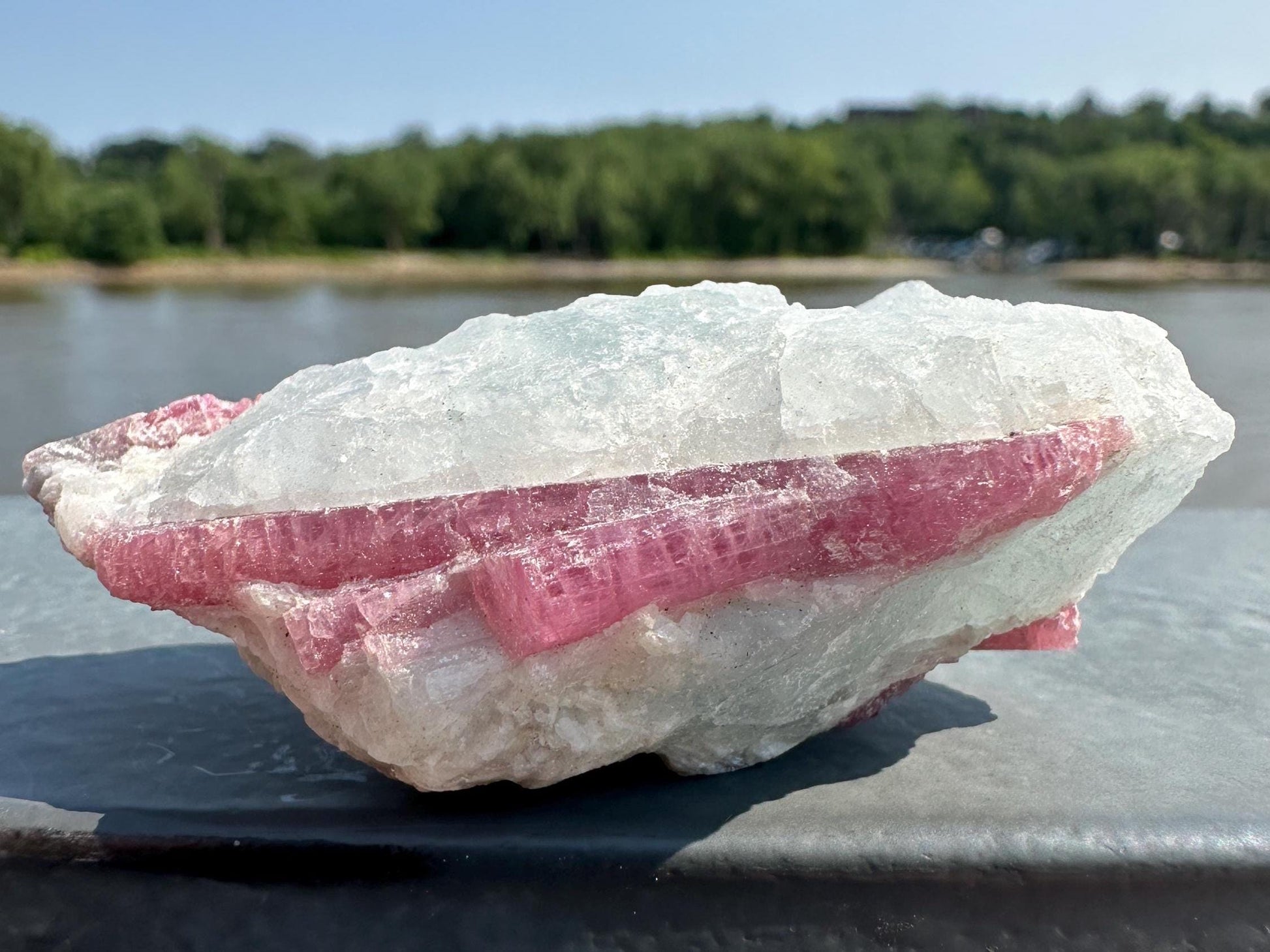 High Grade Pink Tourmaline in Aquamarine Specimen From Brazil